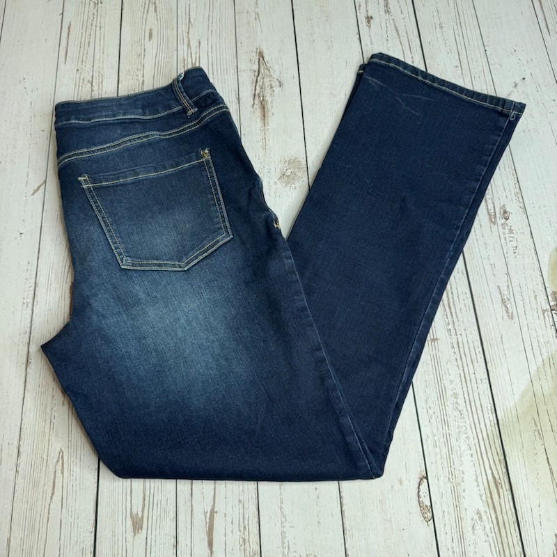 Maurices Everflex High Rise Jeans Womens 12 Reg Tapered Blue Faded Dark Wash