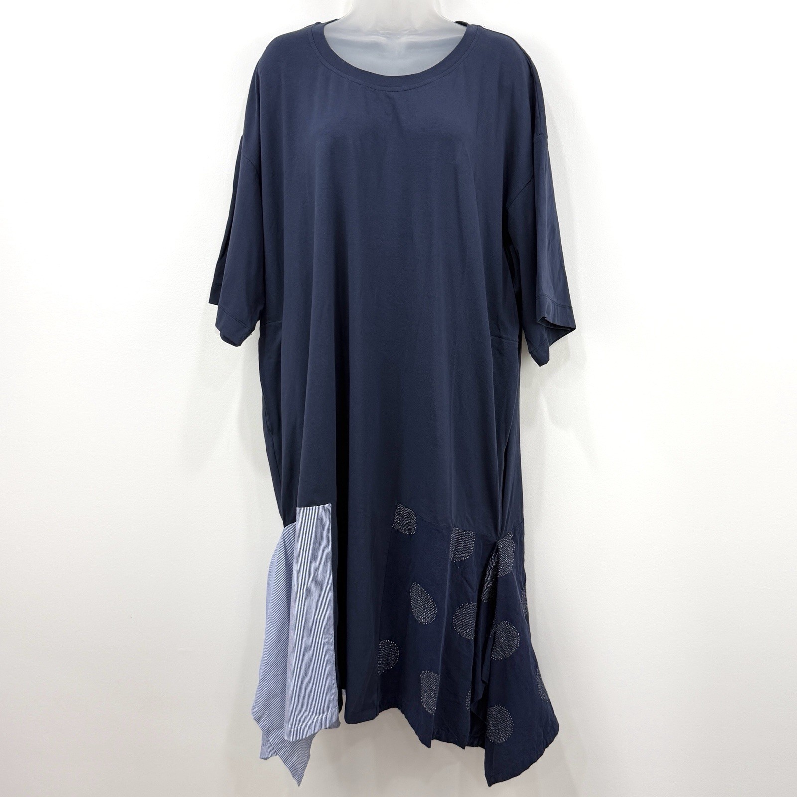 Alembika Dress Womens M Lagenlook Stretch Asymmetric Polka Dot Stripe Lagom