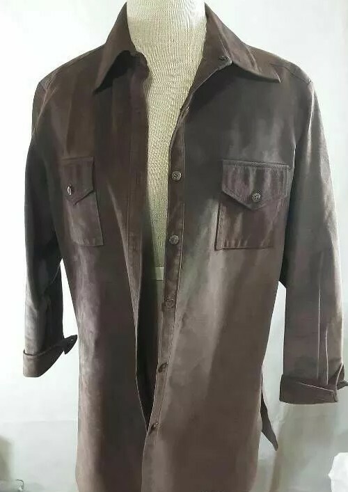 Isabel Womens Button Up Shirt Brown Long Sleeve Collared Flap Pockets Leather M