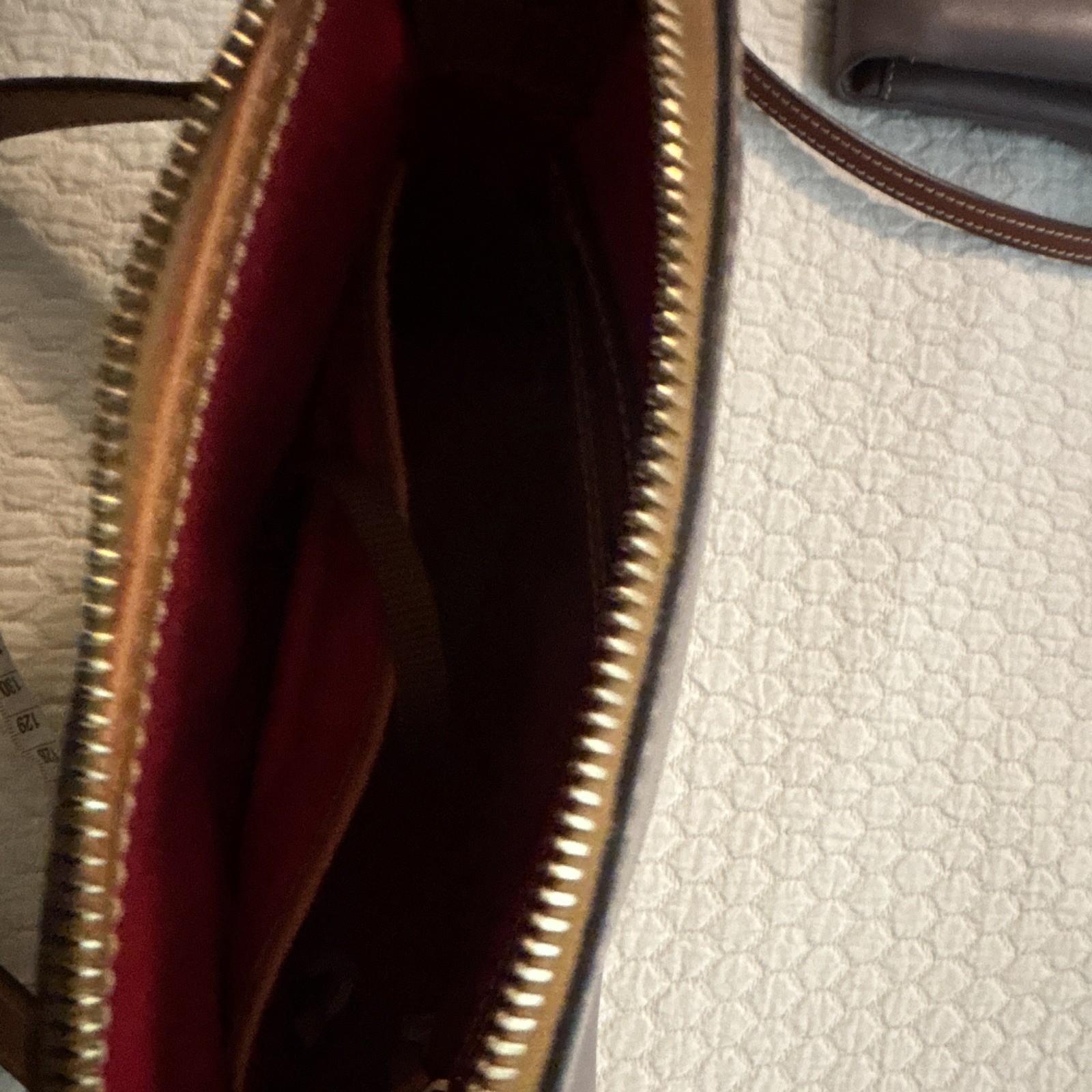 Dooney & Bourke Small Gray Pebbled Crossbody, Brown Strap, Red Lining, Zip