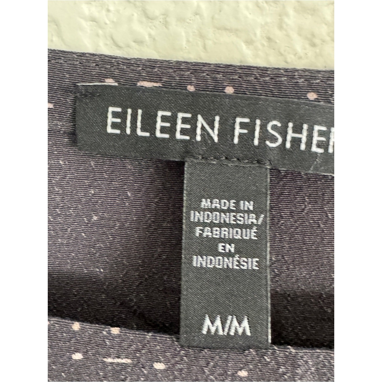 Eileen Fisher Black Short Sleeve Boxy Top with Subtle Dot Texture Medium