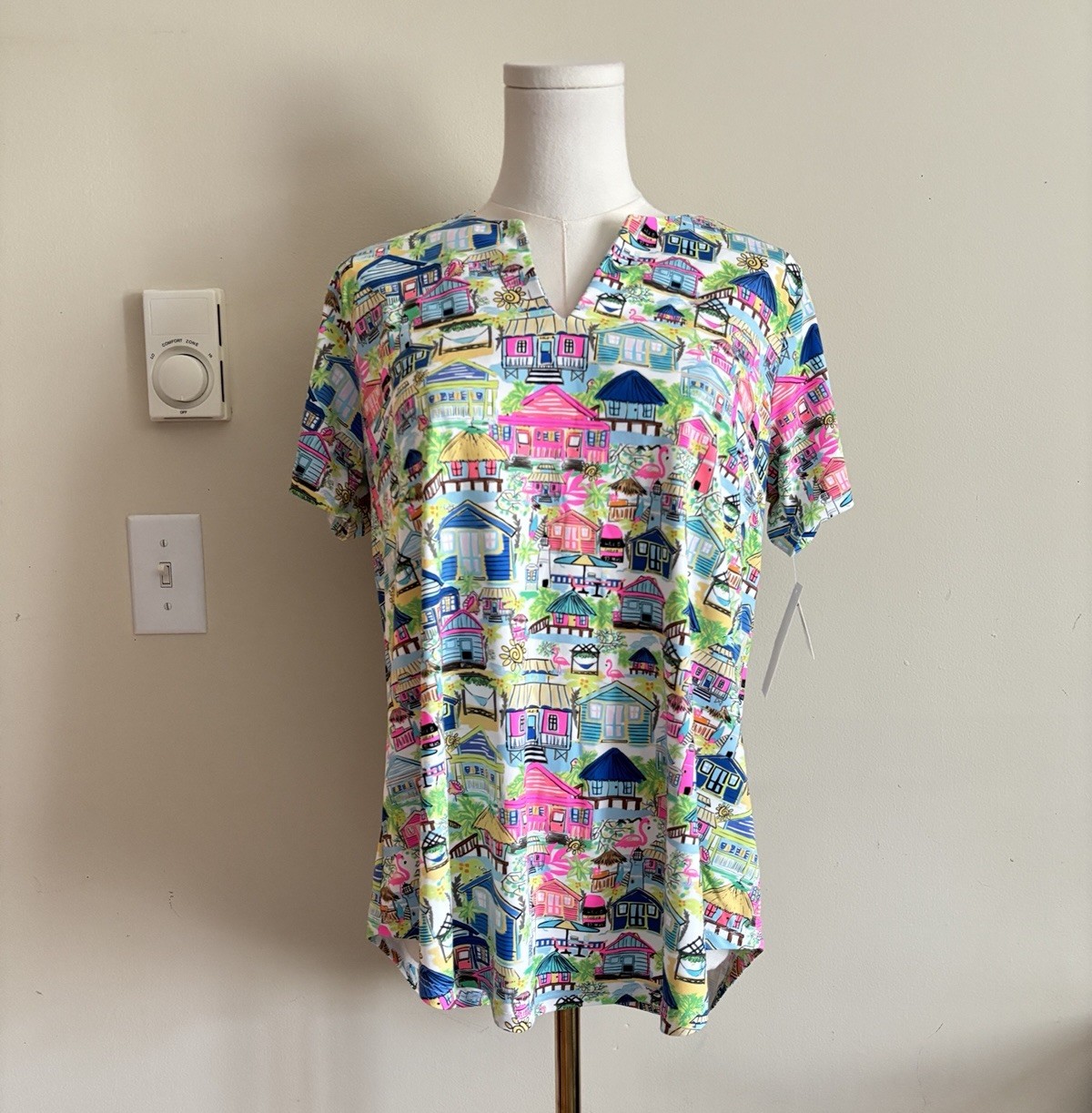 NWT Lulu B Womens Large Top UPF Sun Protection Cooling Fabric Preppy Cute Pink