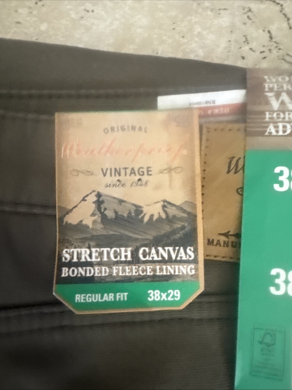 NWT WEATHERPROOF VINTAGE Men’s Stretch Canvas Bonded Fleece Lining Pant 38×29