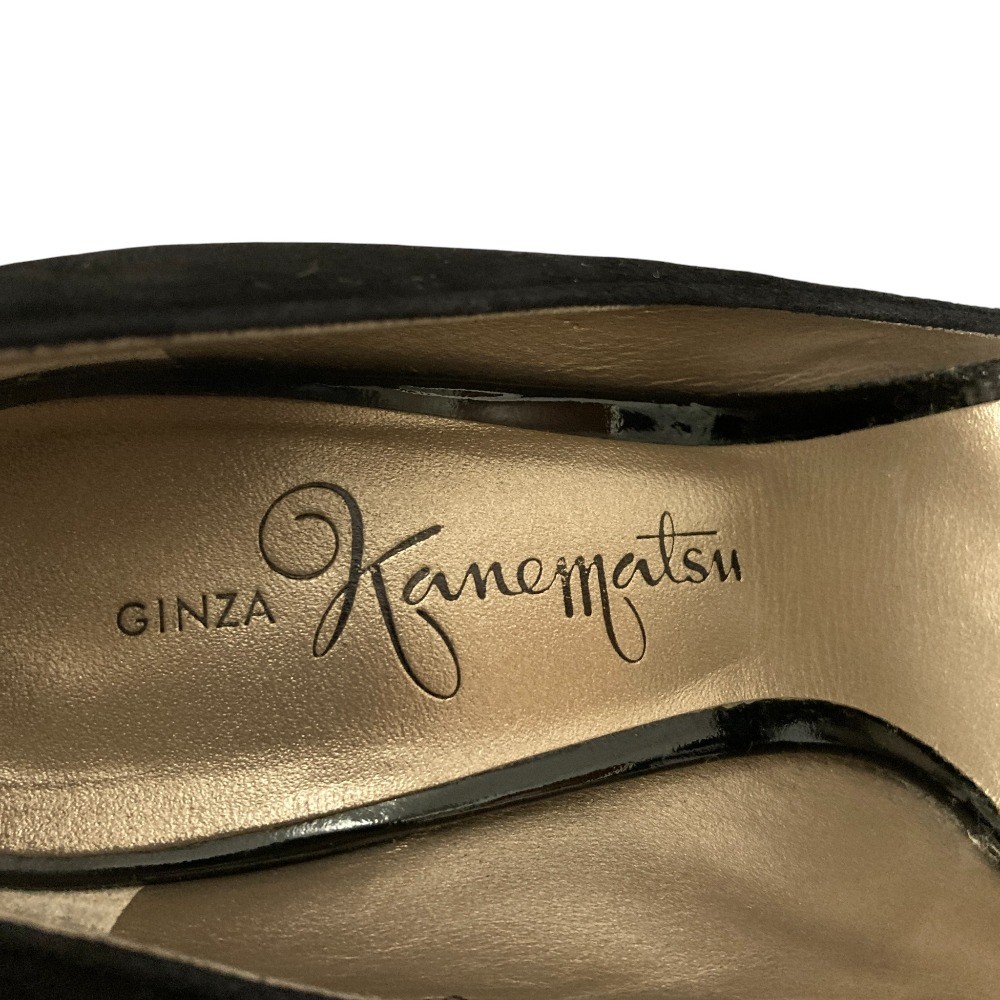 Ginza Kanematsu Suede Ribbon Open-Toe Pumps, Size 9.3, Black Women USED