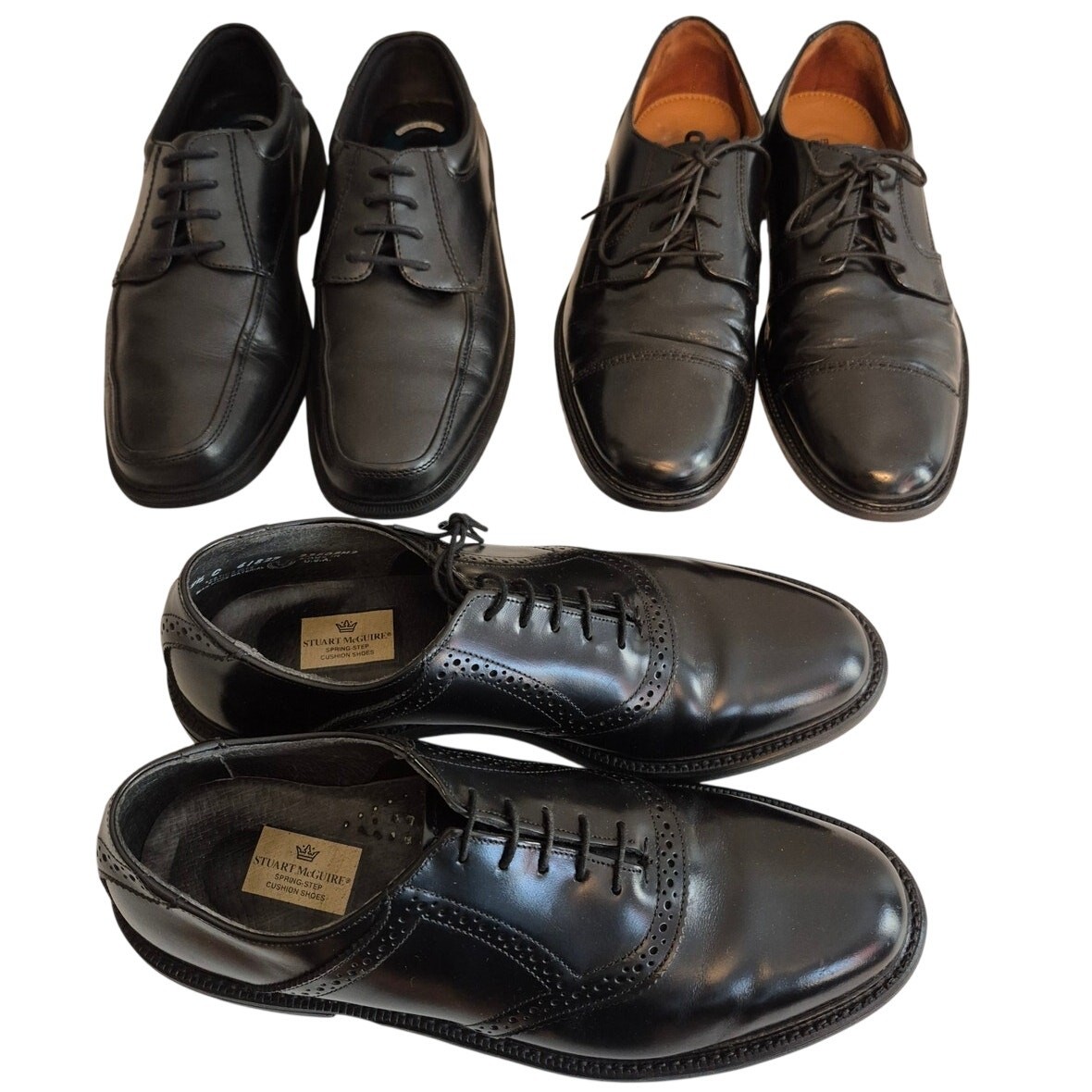 Lot 3 Pairs Men Shoes Black Leather US 9.5 Nunn Bush Bostonian Stuart Mc Guire