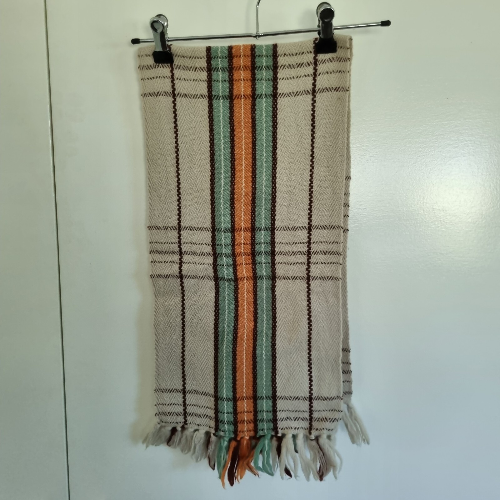 Pure Wool Striped Plaid Scarf 78 Inches Long, Vintage Classic Winter Fringe