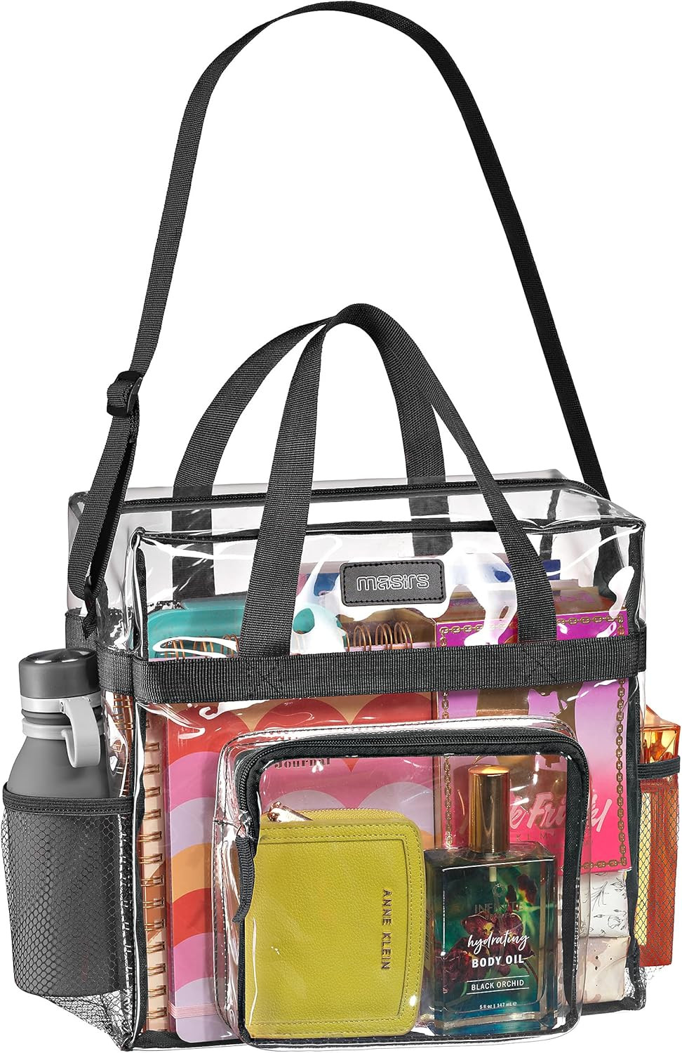 Clear Tote Bag Stadium Approved – Mesh Pockets Shoulder Straps Zippered Top Perf