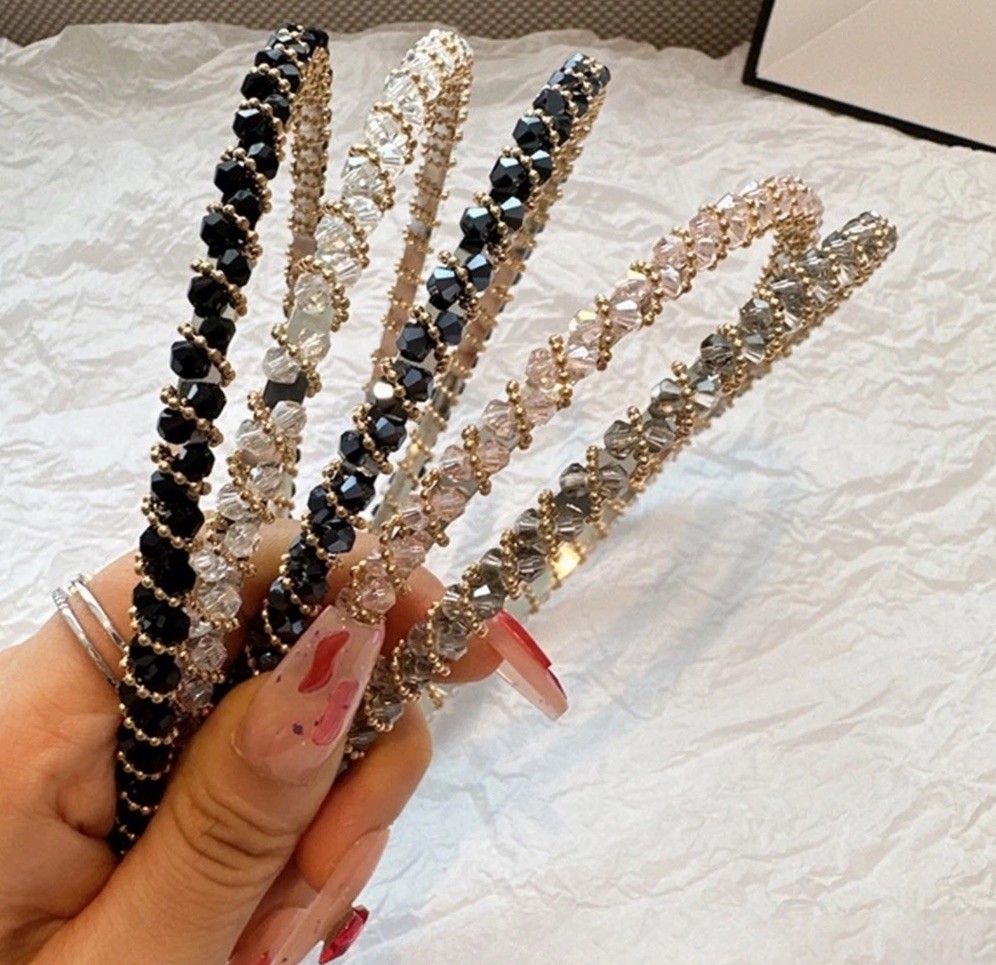Light Gray Crystal Beads Headband Glamour Holiday Fashion Gold Crystal Headband
