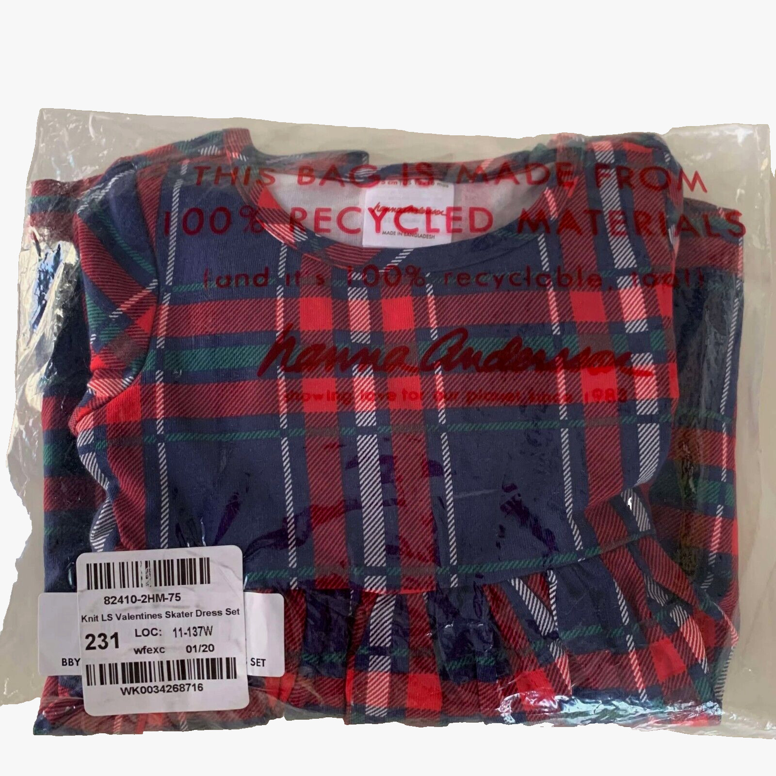 Hanna Andersson Sweet Plaid Skater Dress & Leggings Set. 12-18 Months, 75 cm