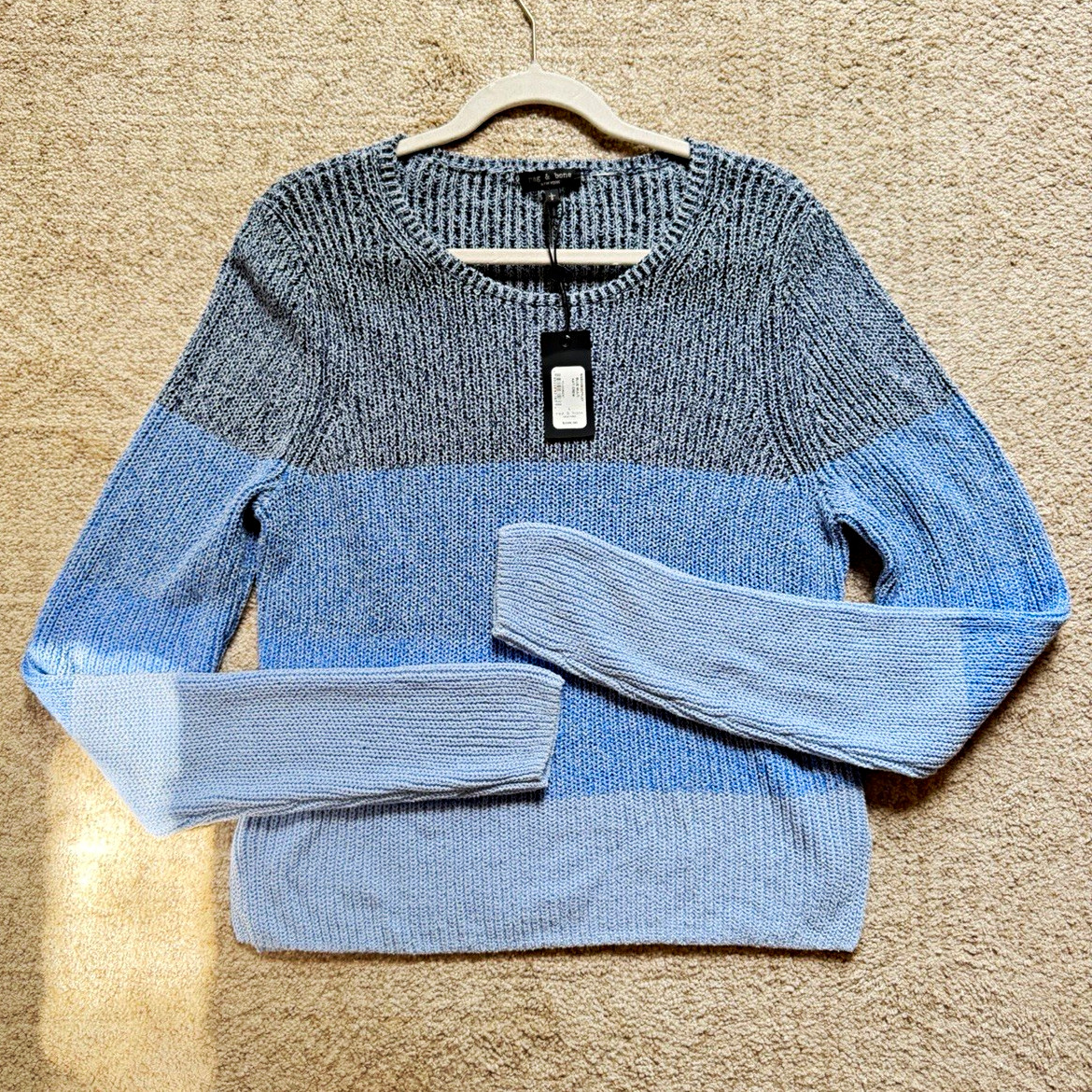 rag & bone Women’s Blue/Gray Colorblock Crew Neck Pullover Sweater L