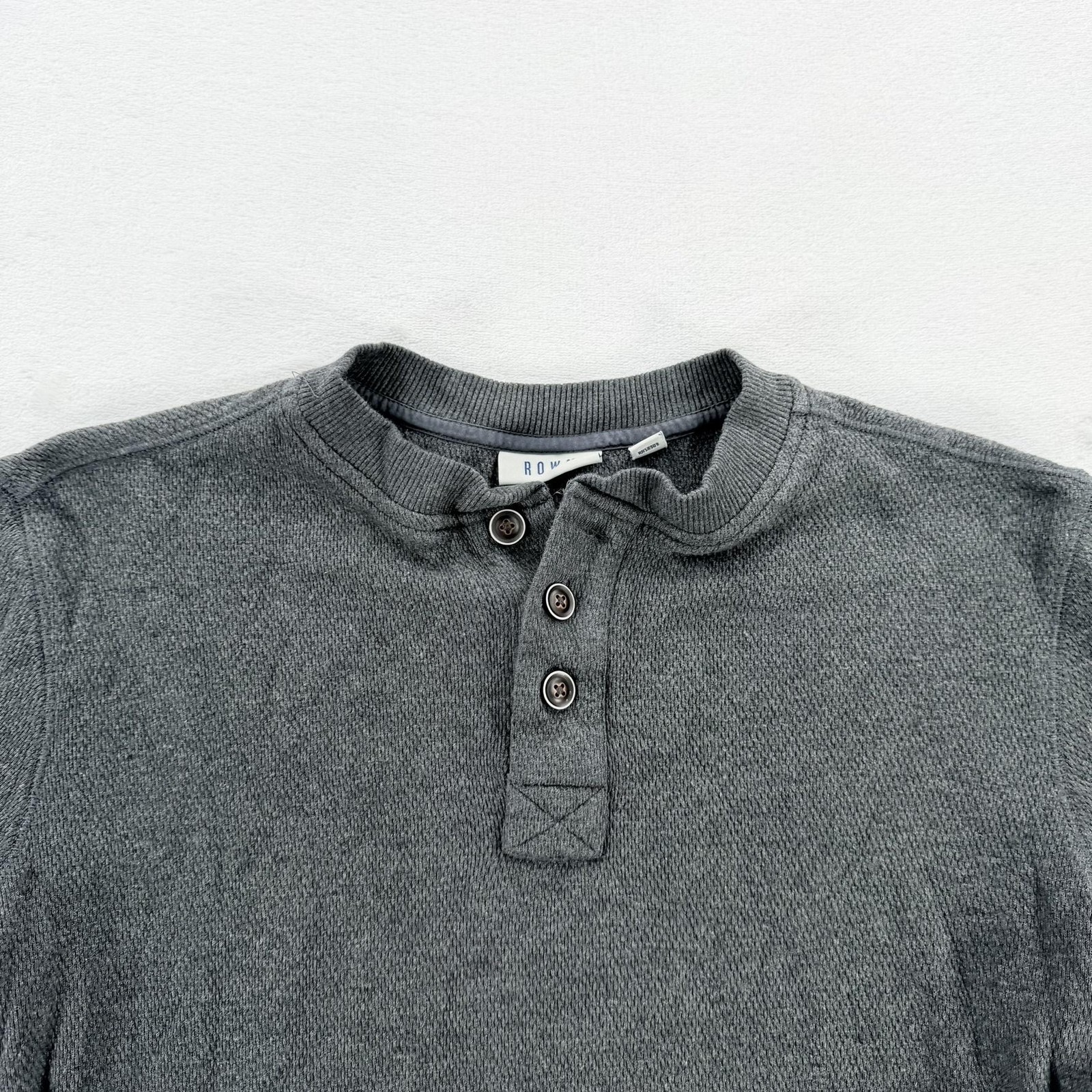 ROWM Shirt Mens Small Gray Thermal Henley Long Sleeve Waffle Knit Cotton