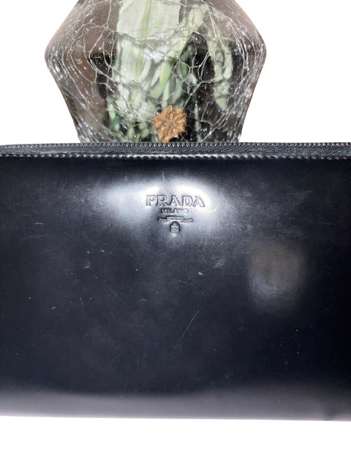 PRADA Women Black Solid Zip-Around Wallet w/ Credit Card Feature