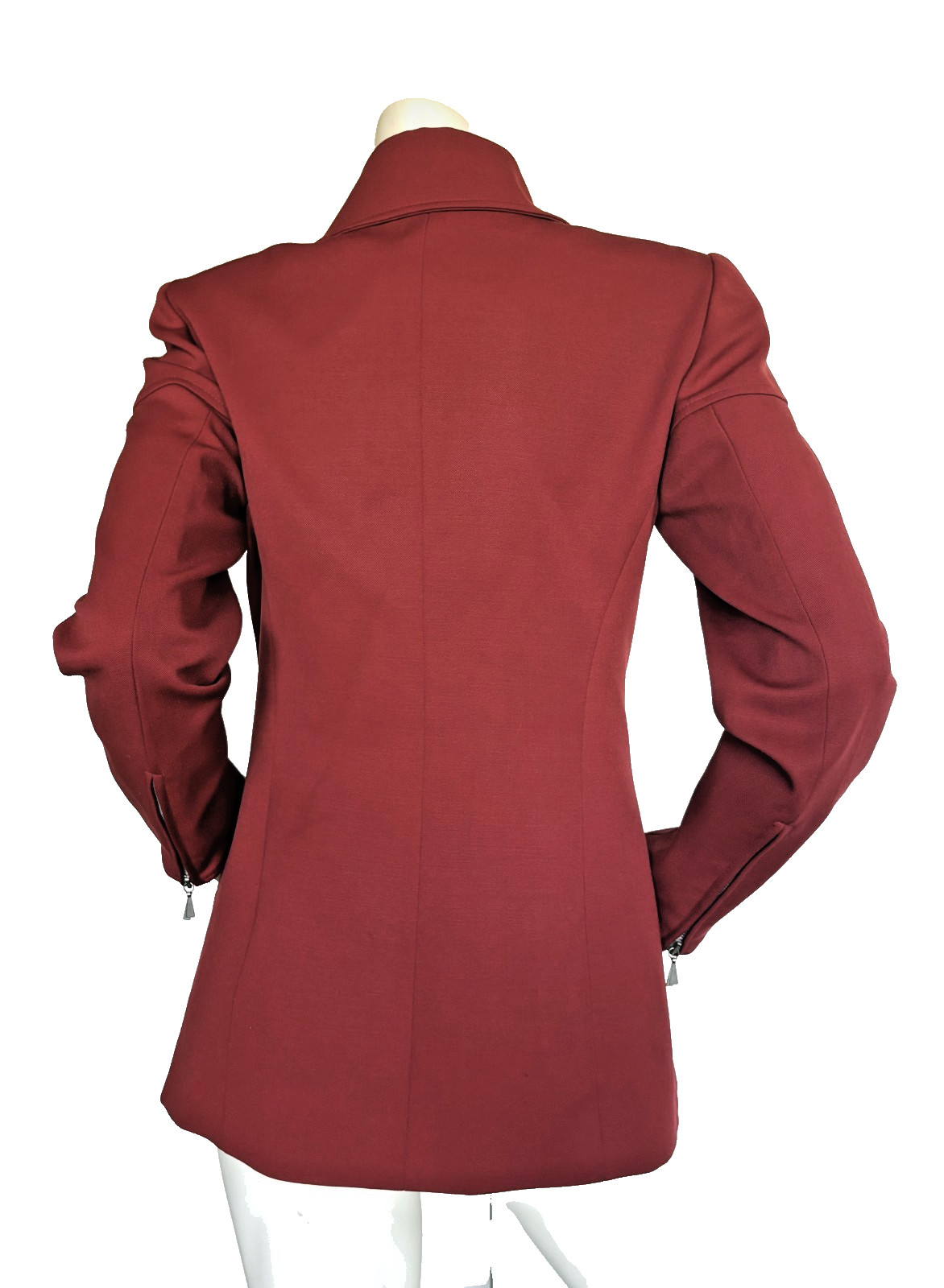 VINTAGE CLAUDE MONTANA CORAL RED VIRGIN WOOL ZIP UP JACKET SIZE: M