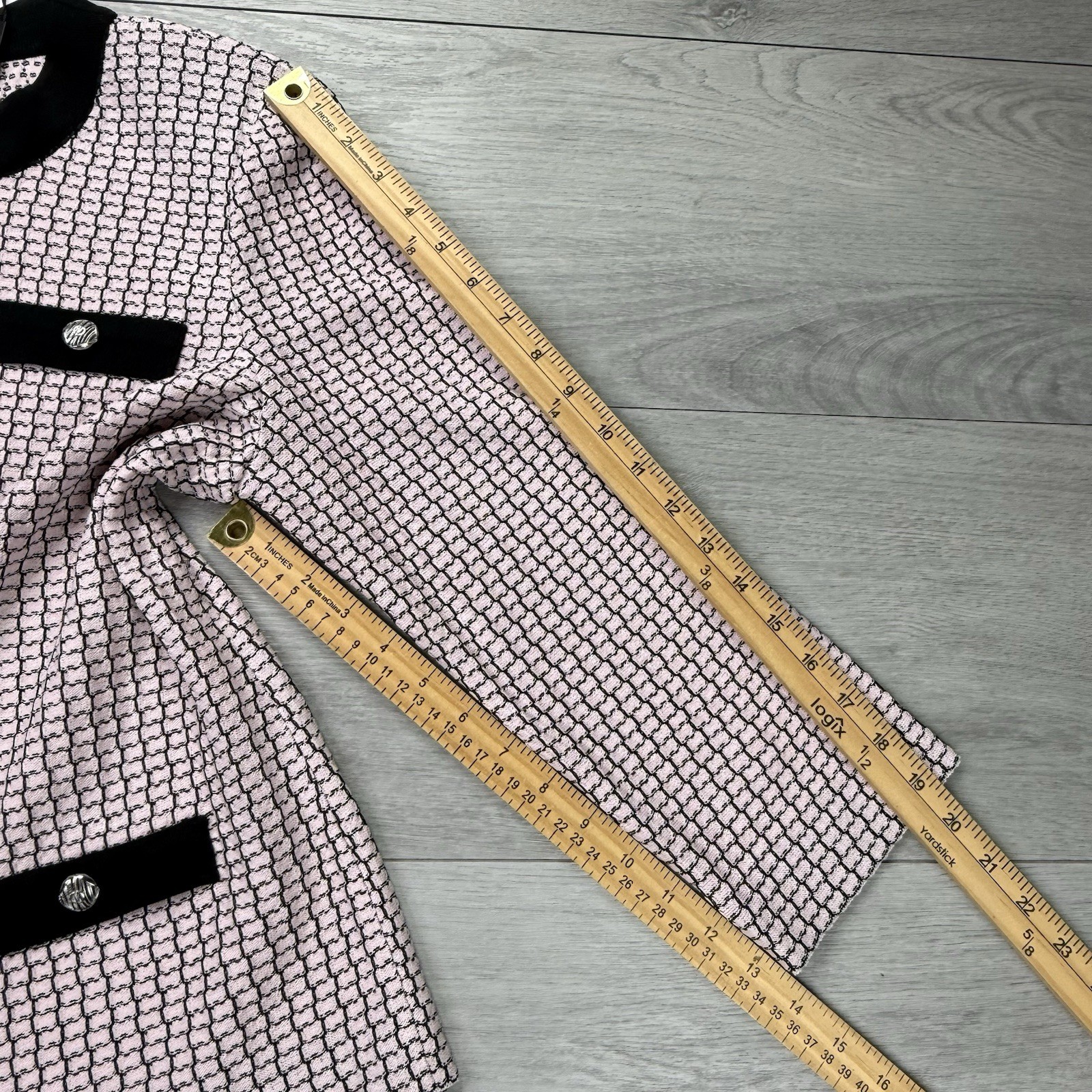 NWT Ming Wang Pale Pink & Black Knit Cardigan Sweater Jacket Top Heritage Fit M