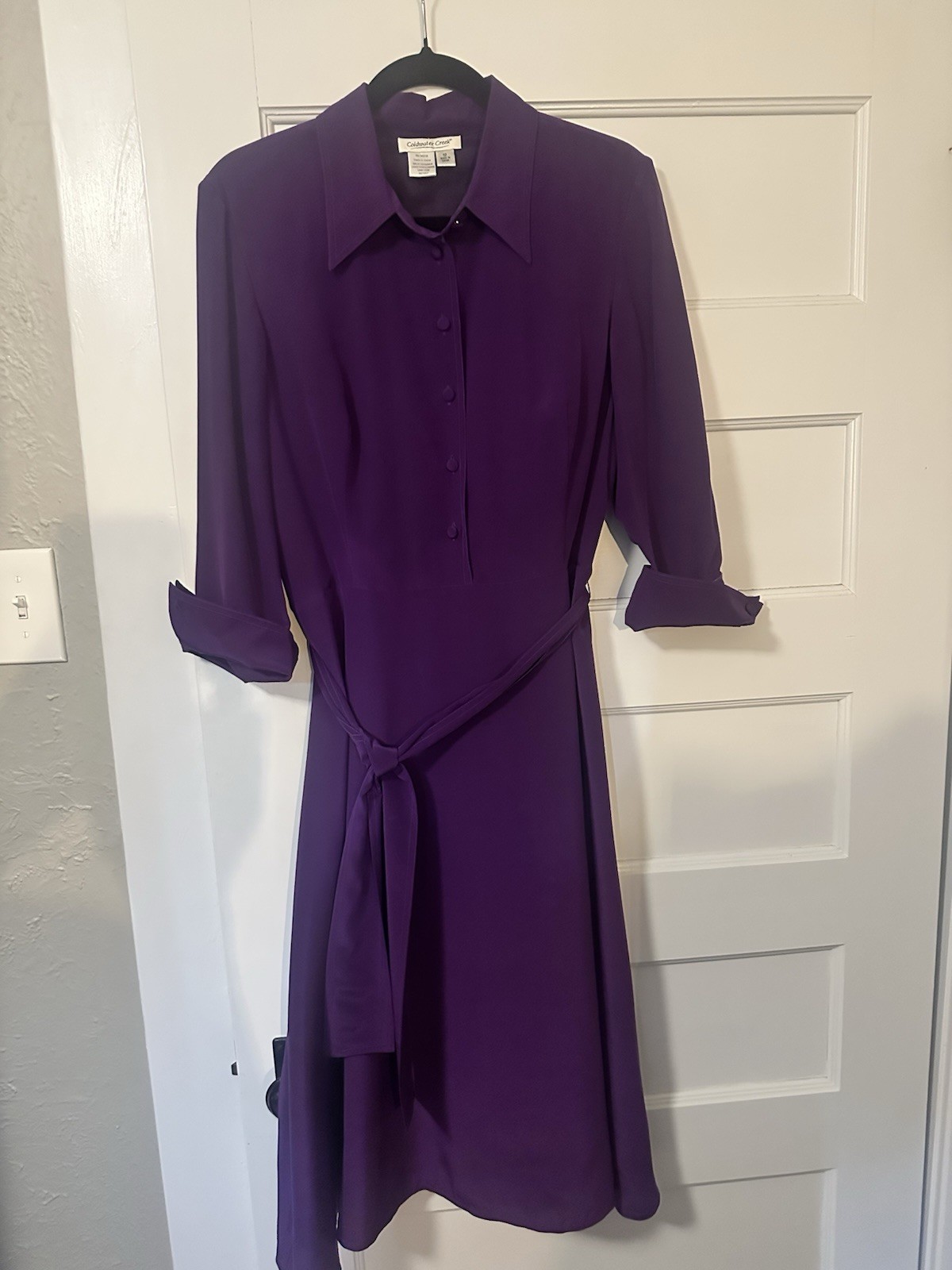 Coldwater Creek Women’s Purple Solid Shirt Dress Belted Lined Silk Chiffon 12