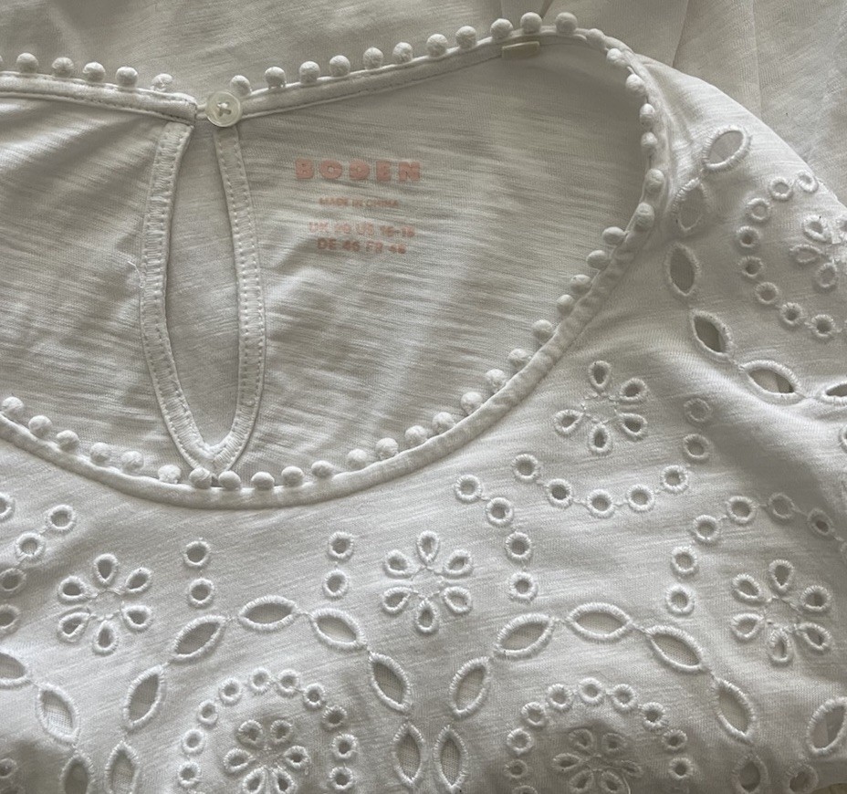 BODEN Sasha White Broderie Tee size US 16/18