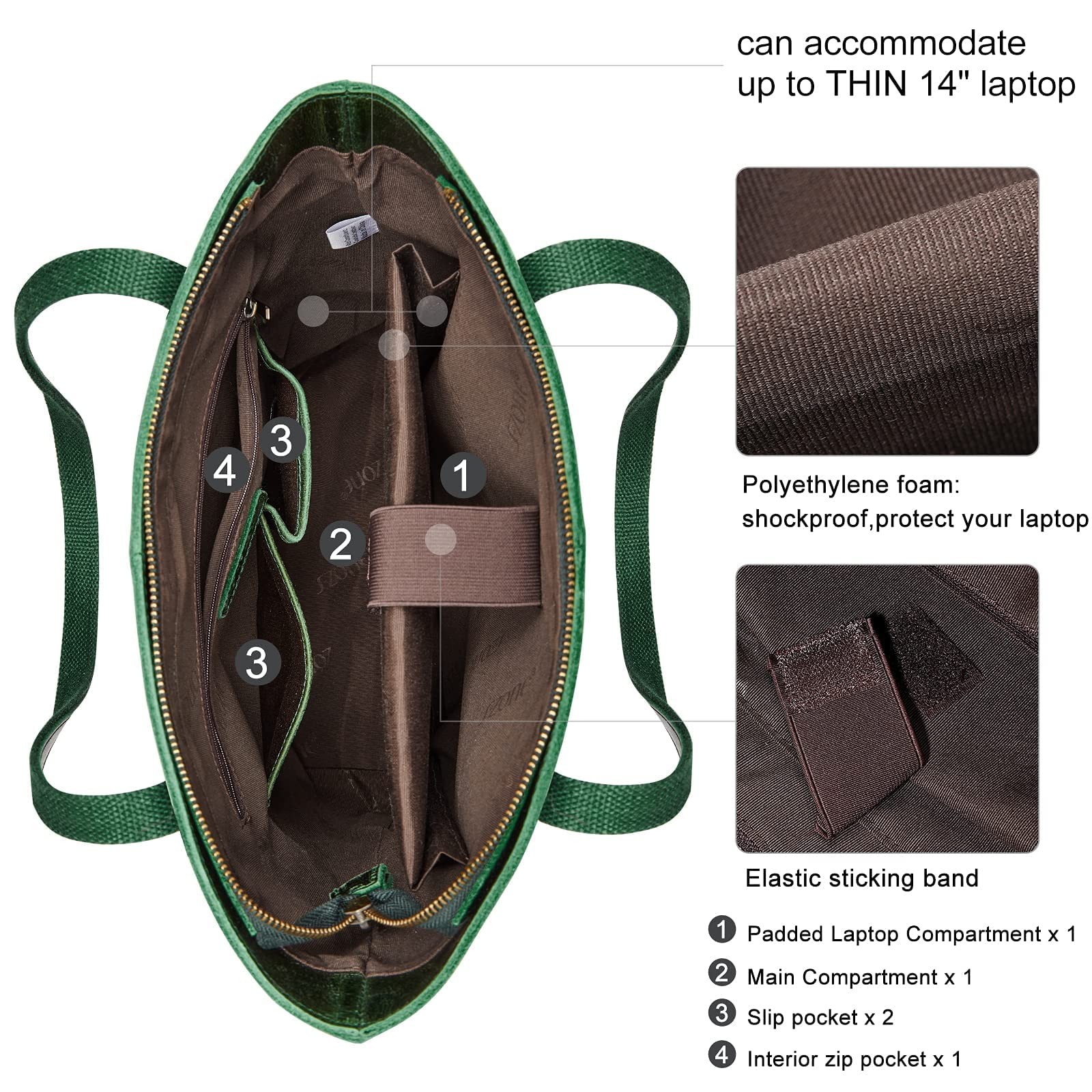 Leather Tote Bag for Women Work Handbag with Luggage Sleeve