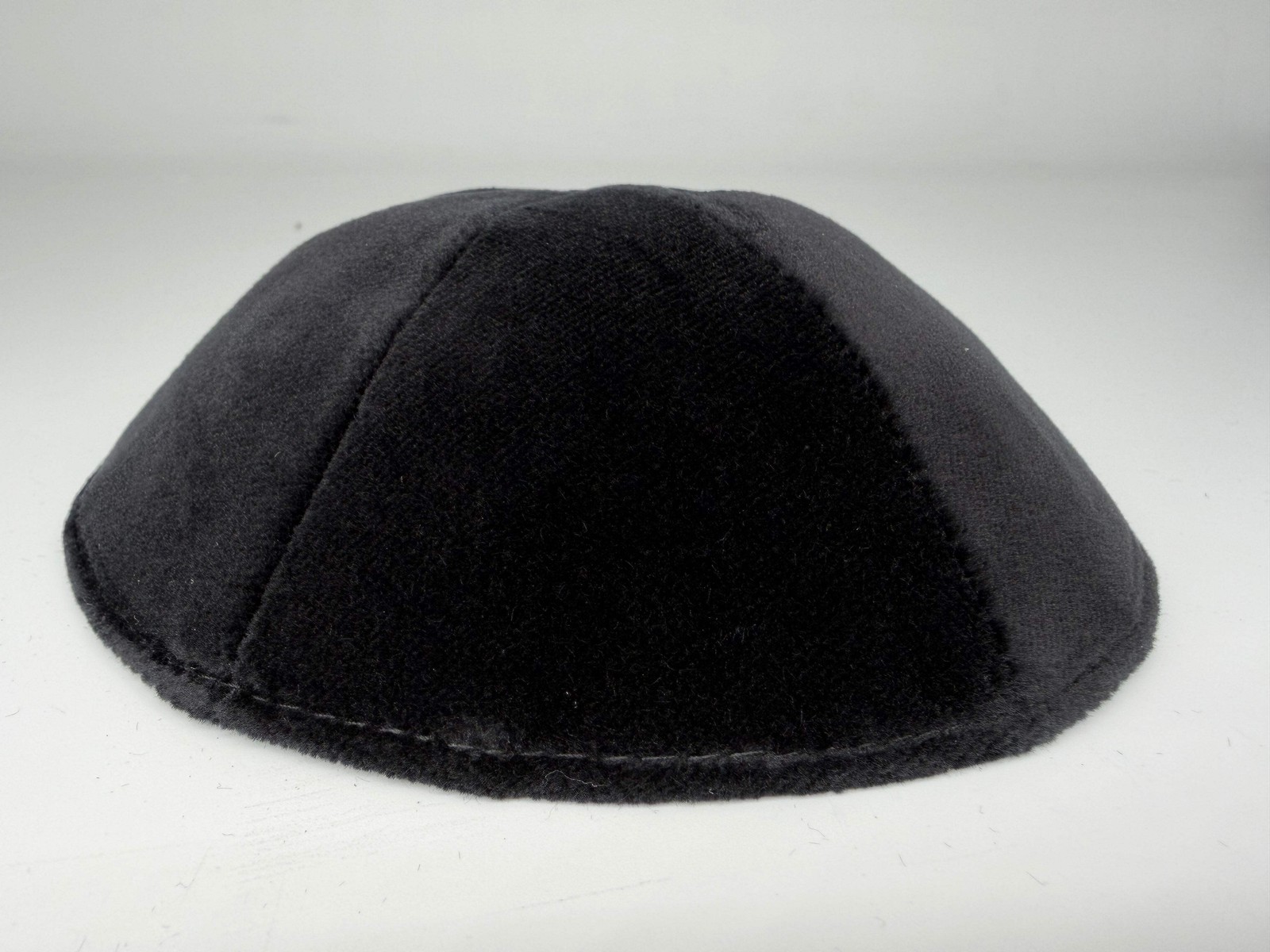 Black 6-Panel Kippah No Trim Classic Minimal – Velvet or Plush Finish