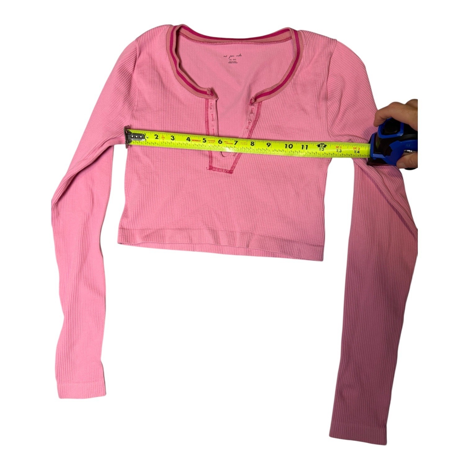 Out From Under Pink Ribbed Split Neck Crop Top Long Sleeve M/L Urban Outfitters