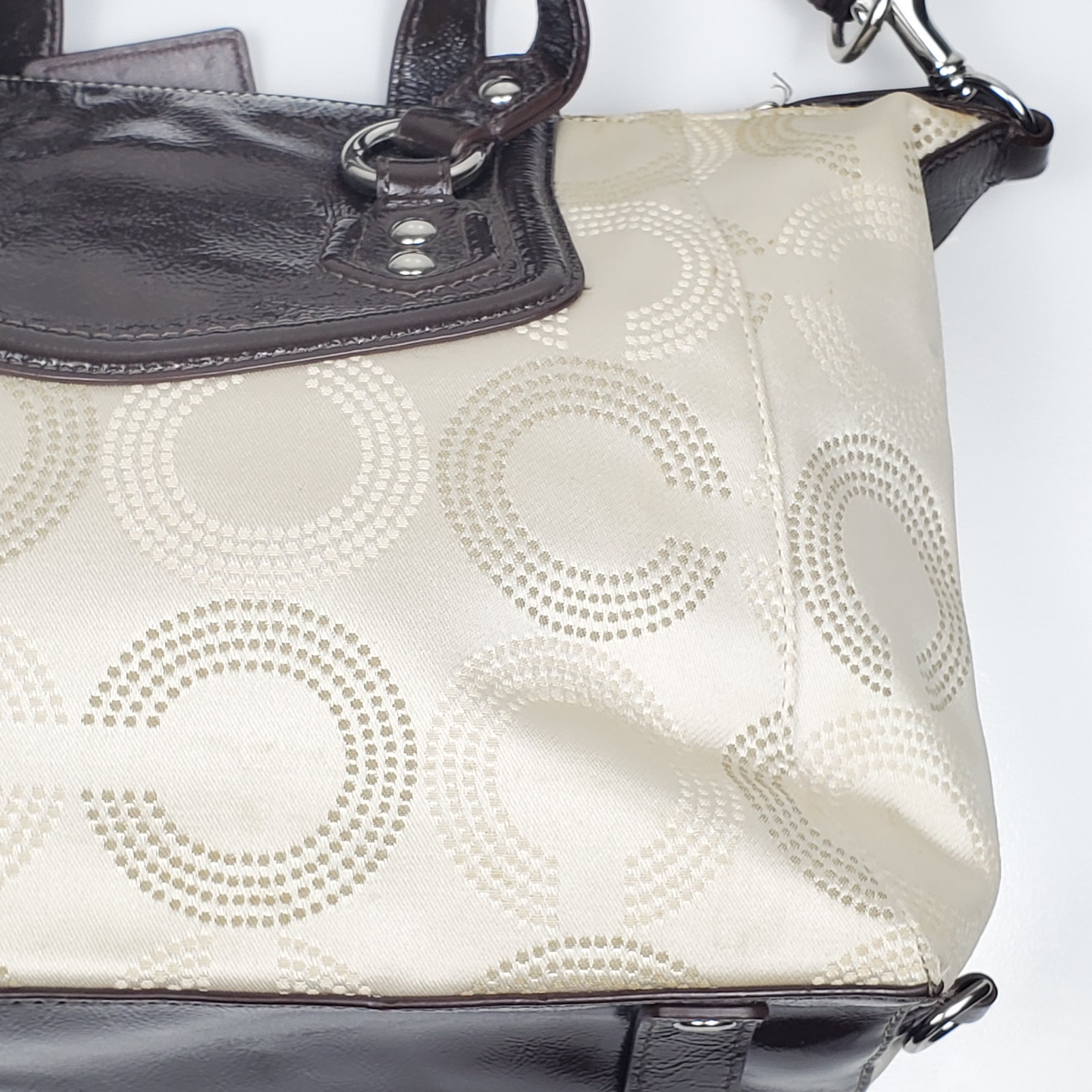 Coach Ashley F20027 Dotted Op Art Cream Brown Shoulder Bag Satchel Purse Handbag
