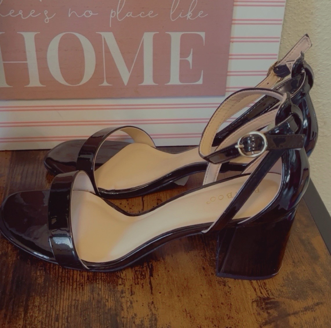 Bamboo Black Patent Leather Strappy Ankle Strap Buckle Sandals Women 11