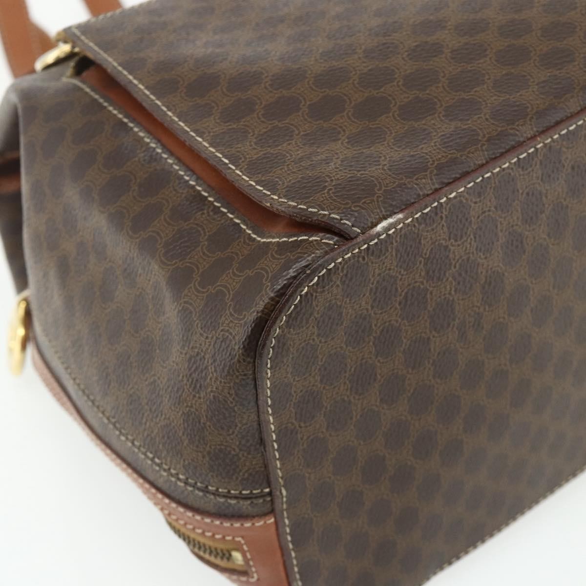 CELINE Macadam Canvas Backpack PVC Leather Brown Gold Auth 176902
