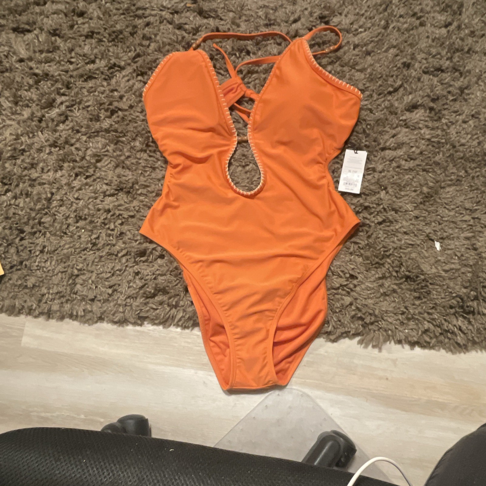 Shade & Shore Solid Orange Halter Tie One-Piece Swimsuit Women’s XL Regular