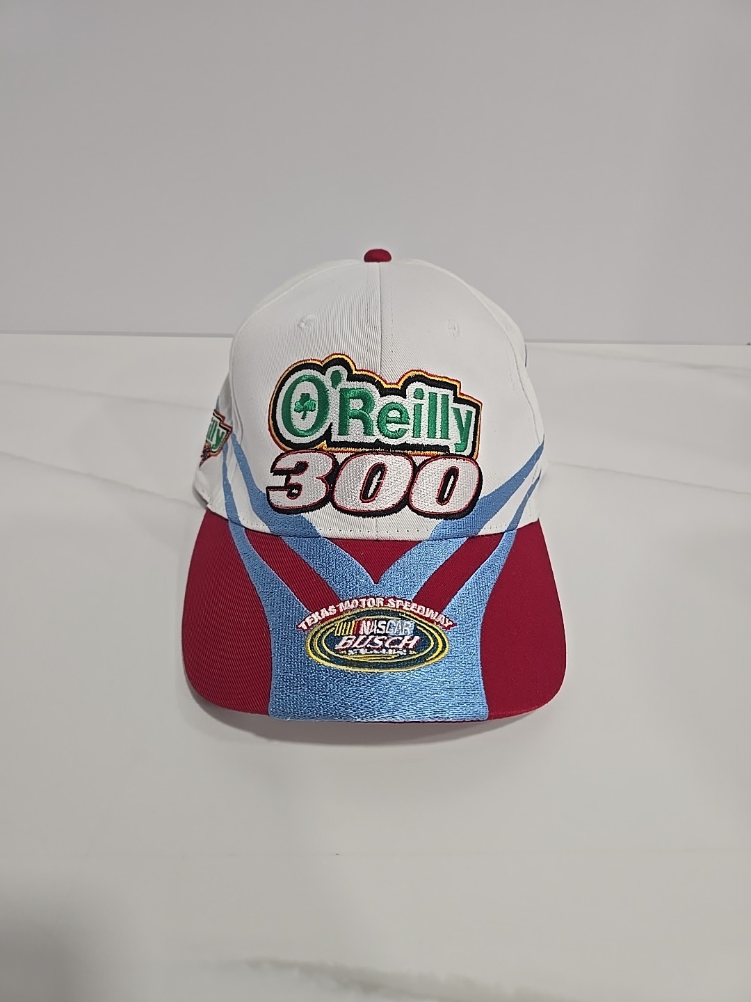 O’Reilly 300 Hat Cap Y2K White Red NASCAR Two-Tone Embroidered Strapback Busch