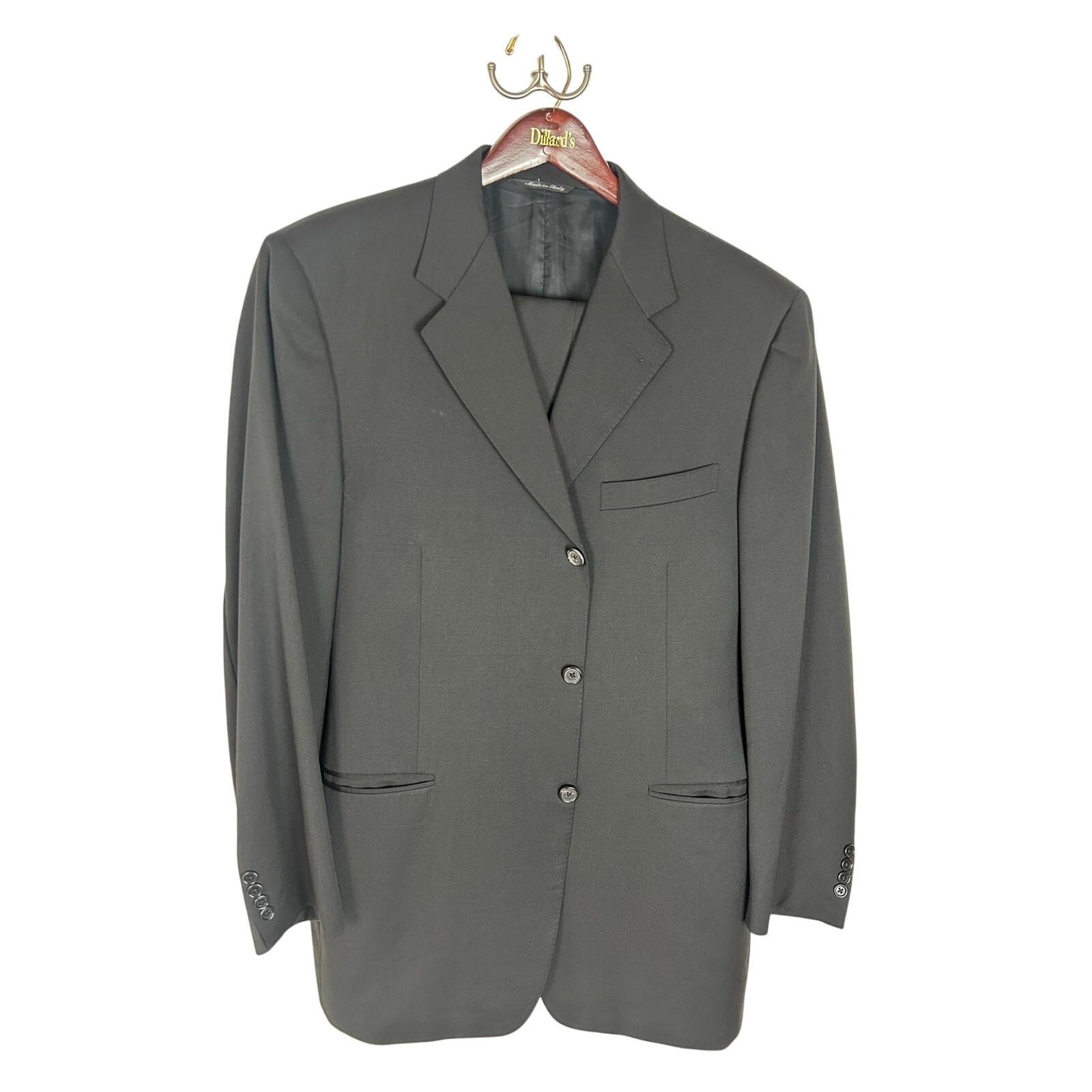 Canali 2-Piece Suit — Solid Black, 100% Wool, 56 7L IT / ~46L US