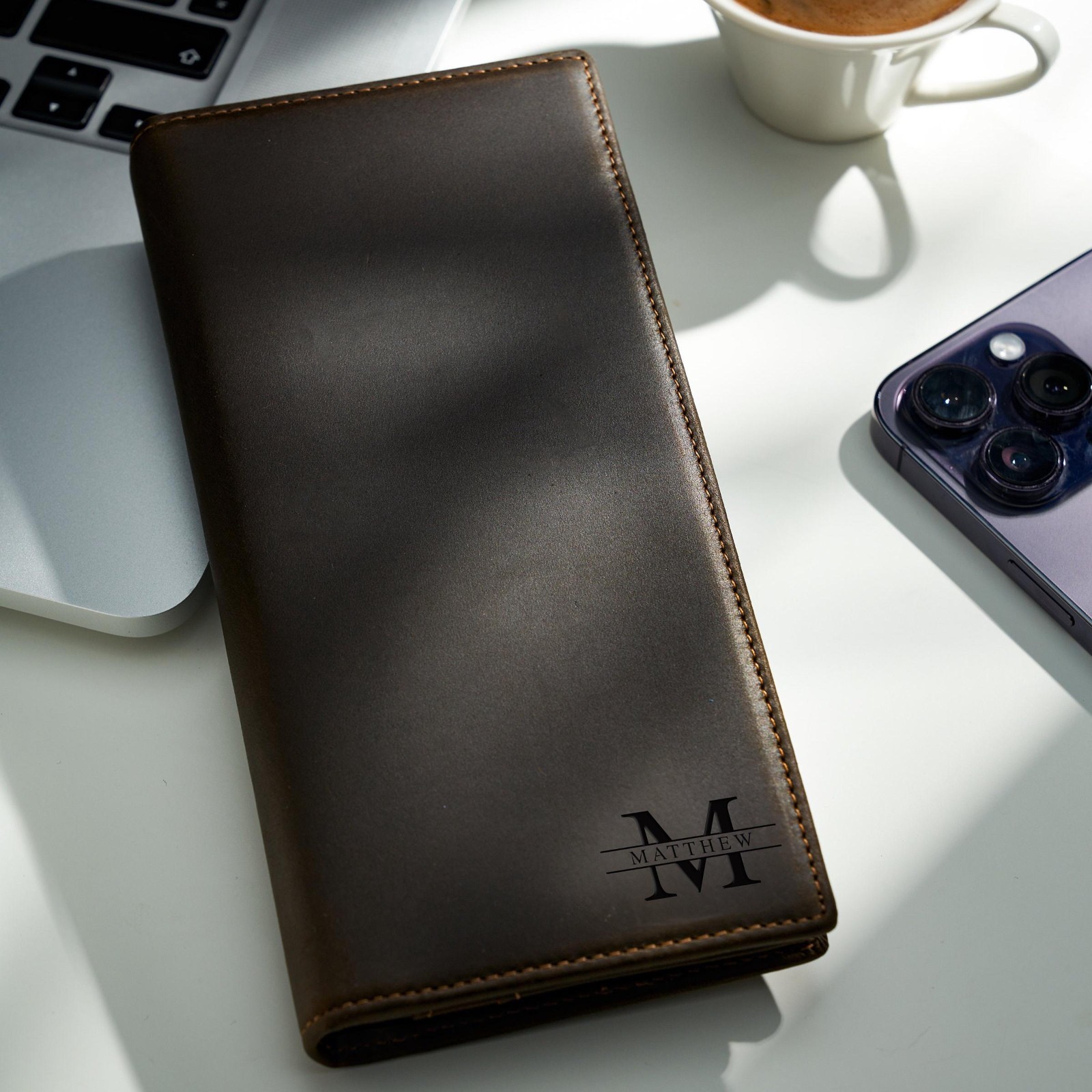 Personalized Genuine Leather Long Wallet Multiple Compartments No Import Fees