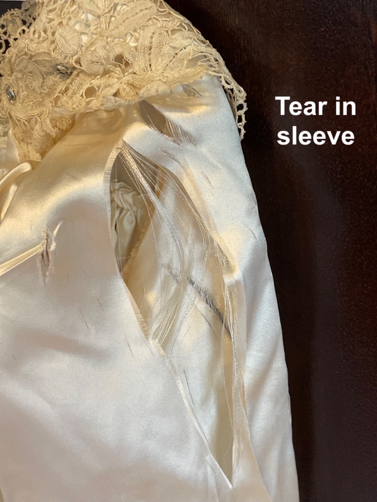 Antique Victorian Edwardian c 1900 Ivory Satin Handmade Wedding Dress w/ Lace