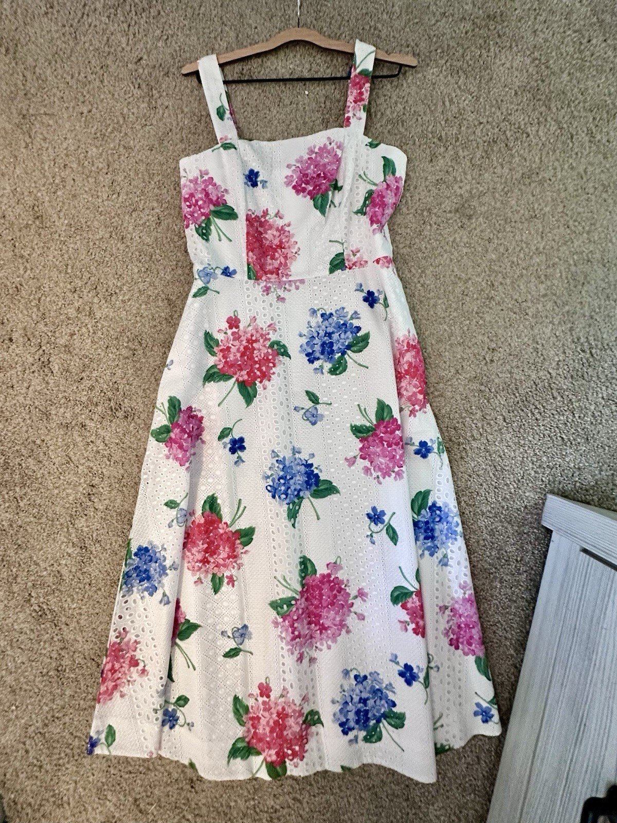 Draper James Fit & Flare Midi Dress Square Neck Lace Floral White Size 8