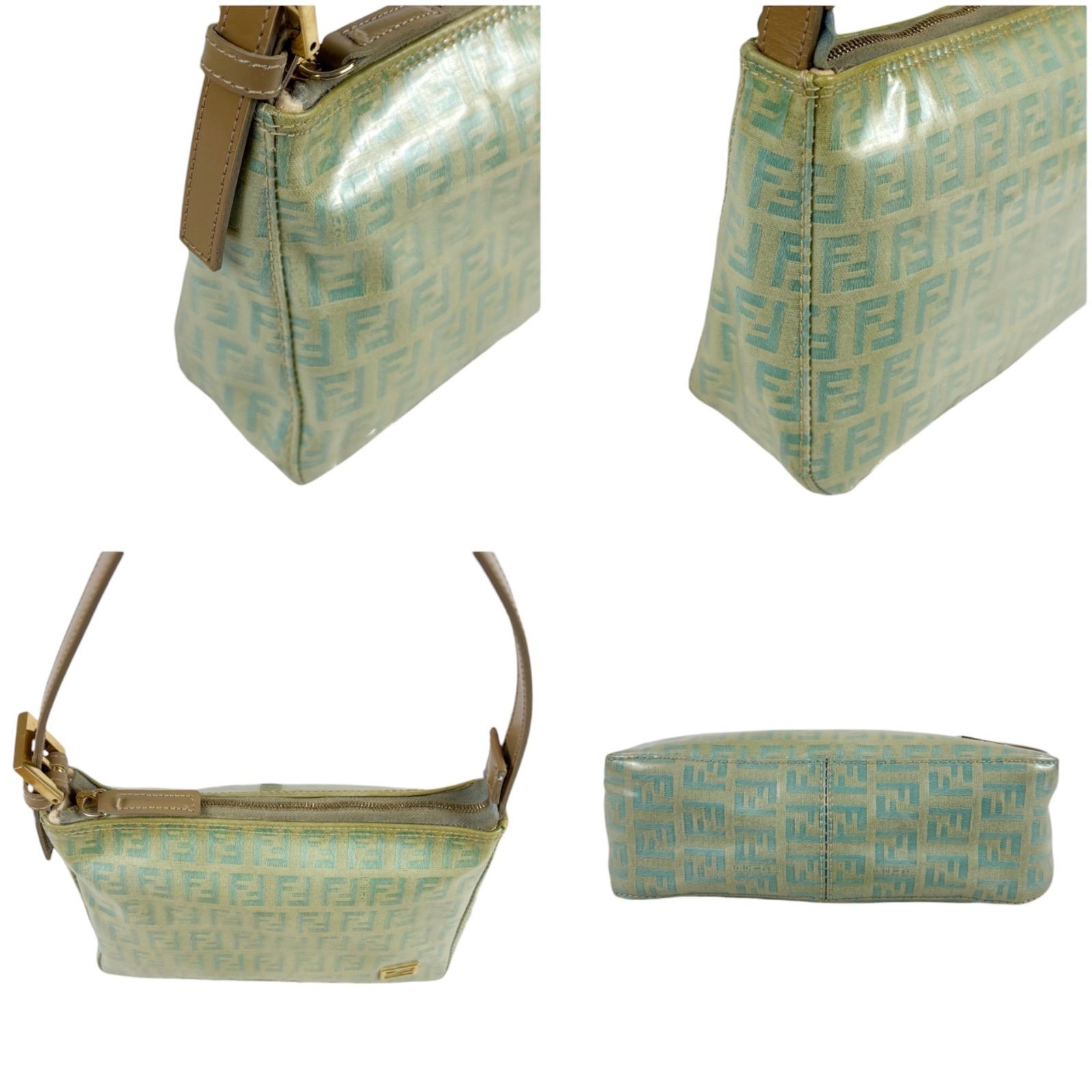 Fendi Zucchino Mini Handbag Pouch PVC Canvas Light Blue Green FF 19cm x 14cm