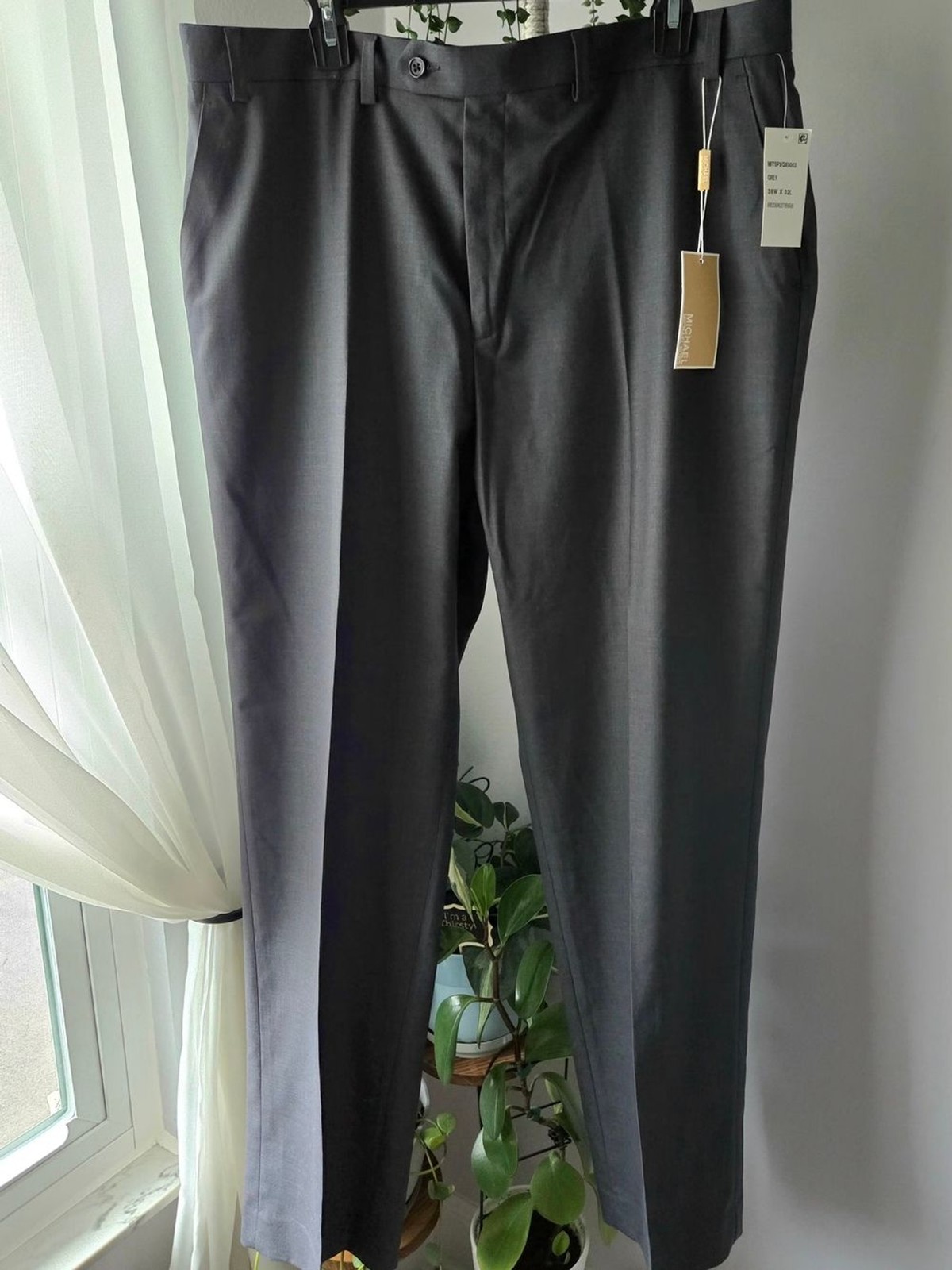 NWT Michael Kors Men’s Flat Front Dress Pants Gray Slacks 38×32 Corporate