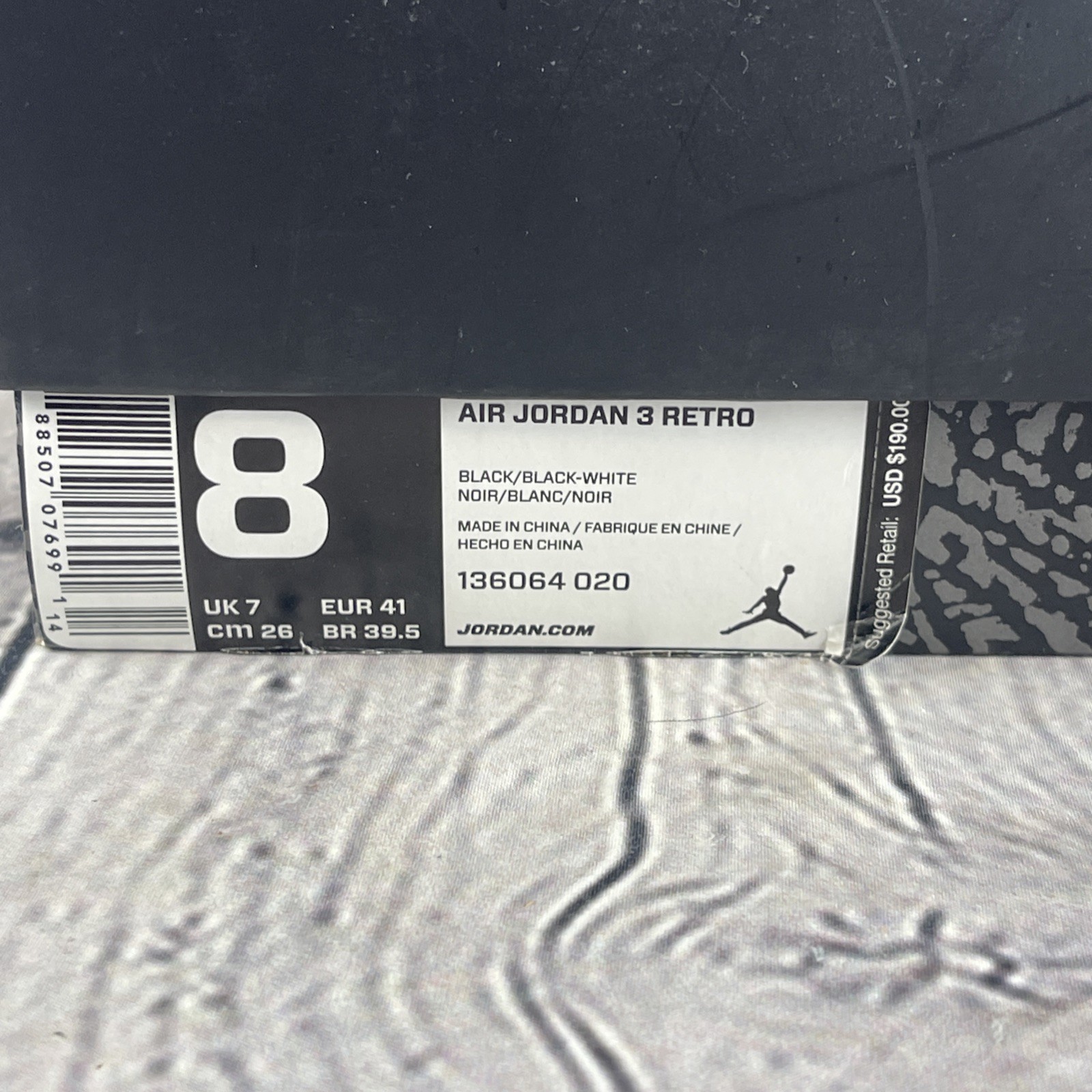 Jordan 3 Cyber Monday WITH BOX – Leather Black & White AJ3 Retro 2016 Size 8