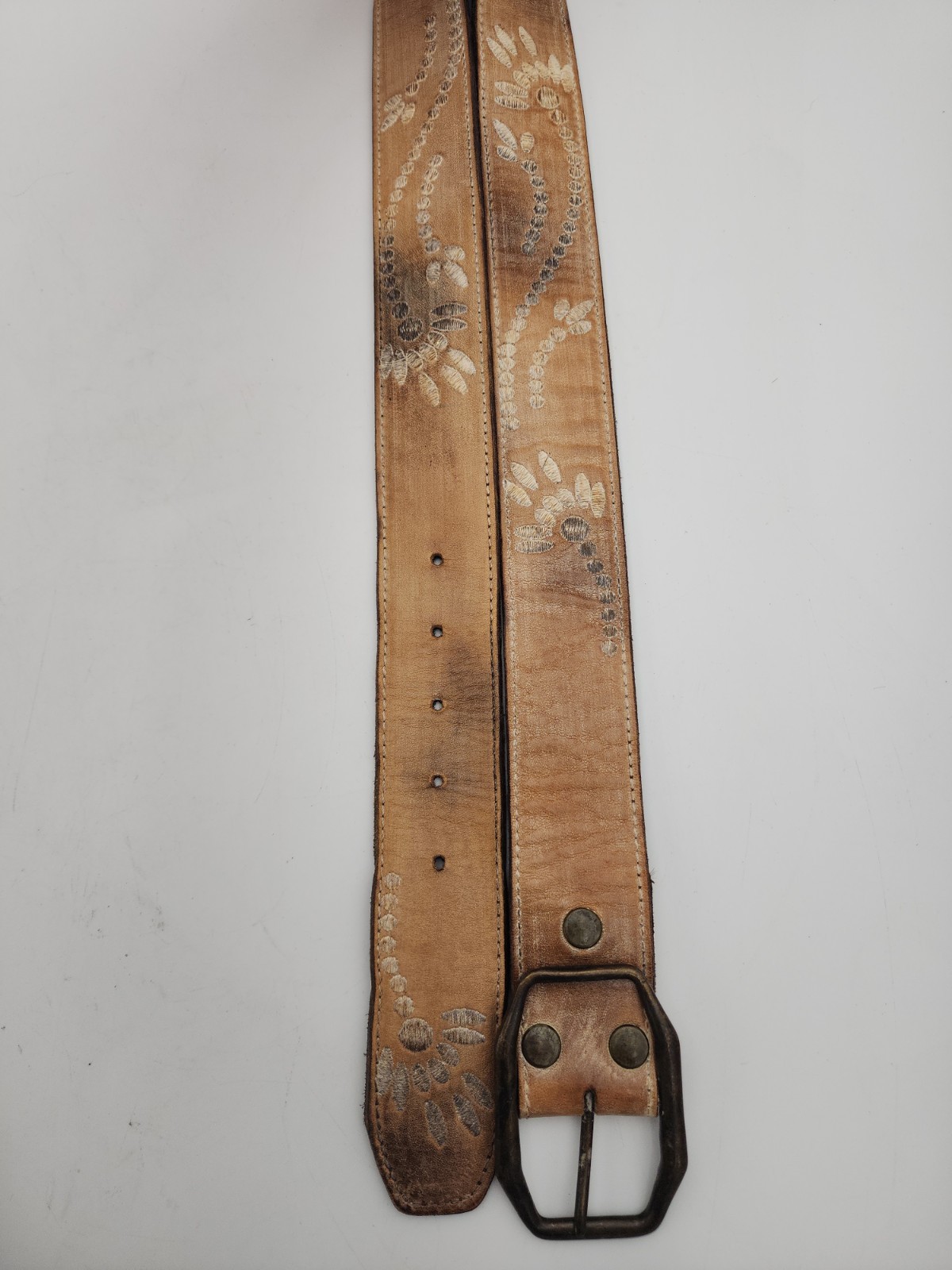 BED|STÜ Cobbler Series Mohawk Belt Embroidered Bench Made Leather Sz MED