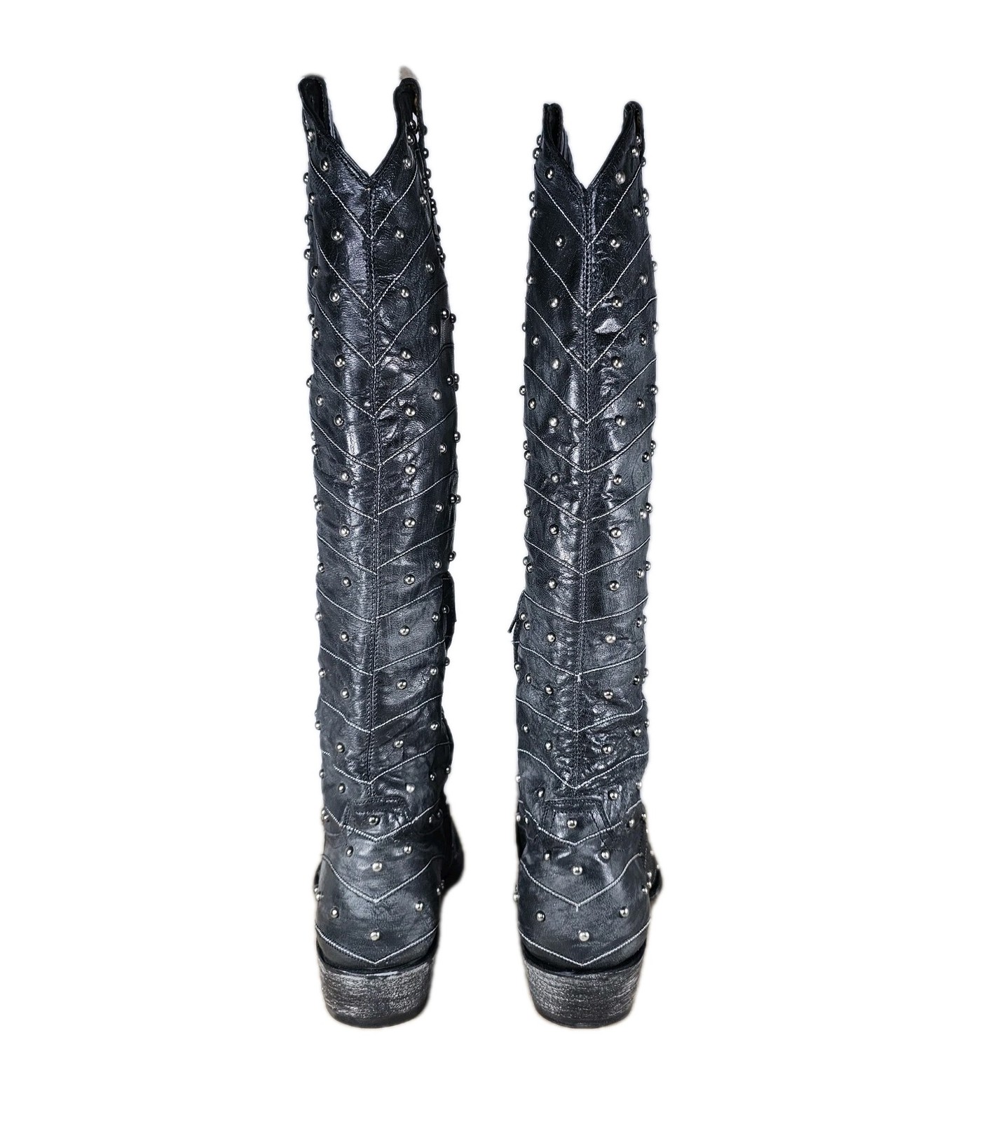 Old Gringo 18 in Black Studded Boots Hosifukami Sz 9 Knee High Zippered