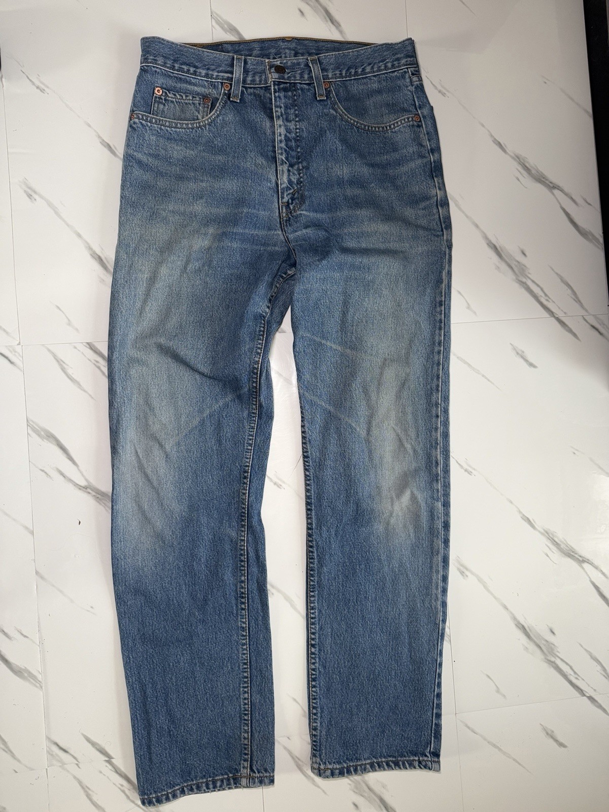 Vintage 90s Levis 615 Orange Tab Jeans W34 L32 Blue Straight Denim Made Tunisia