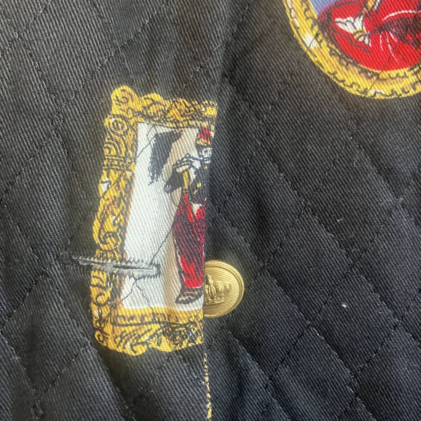 VTG Quilted Jacket Shoulderpad Artwork Button Up Boho Whimsy Twee Old Money Sz 8