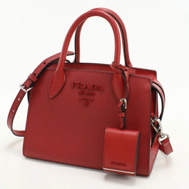 PRADA 1BA156 Saffiano Leather 2WAY Tote Bag Rosso Red Satchel Handbag Purse