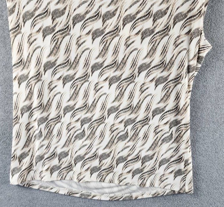 Anne Klein Printed Cowl Neck Cap-Sleeve Top Women’s S White Pullover Srtyle S/S