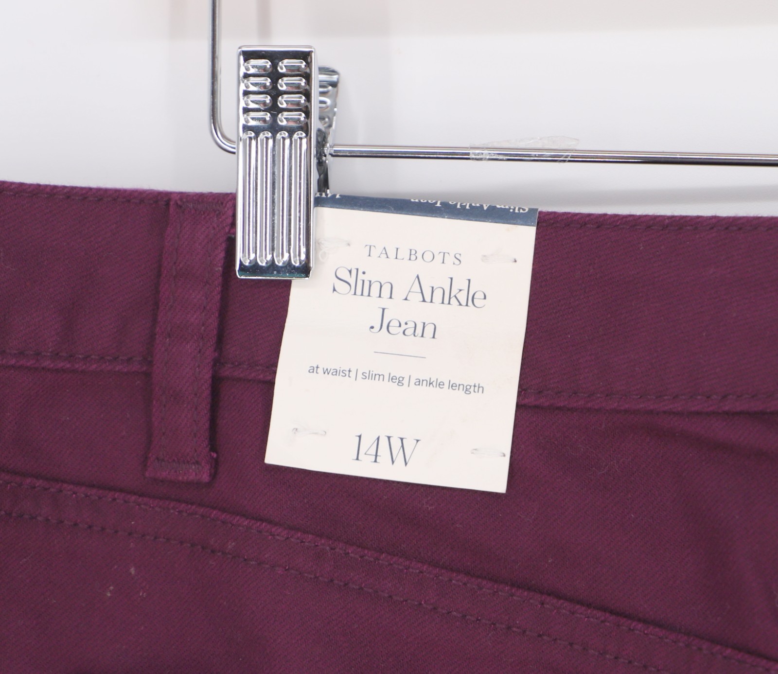 NWT TALBOTS Slim Ankle Jeans Burgundy Size 14W
