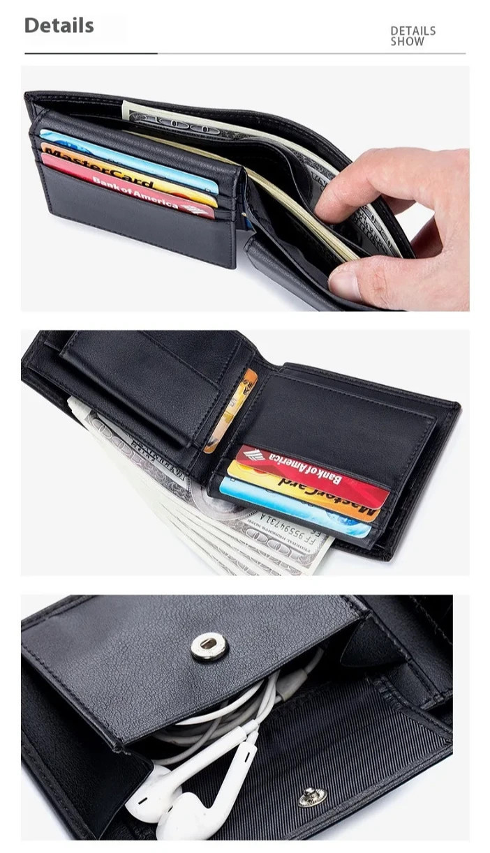 Men’s Genuine Leather RFID Bifold Wallet Bifold Credit Card Holder Coin Pocket