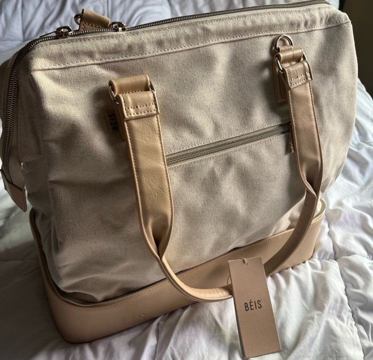 BEIS Biege Voyage Mini Weekender Bag Travel Carry On Luggage Laptop Canvas NWT