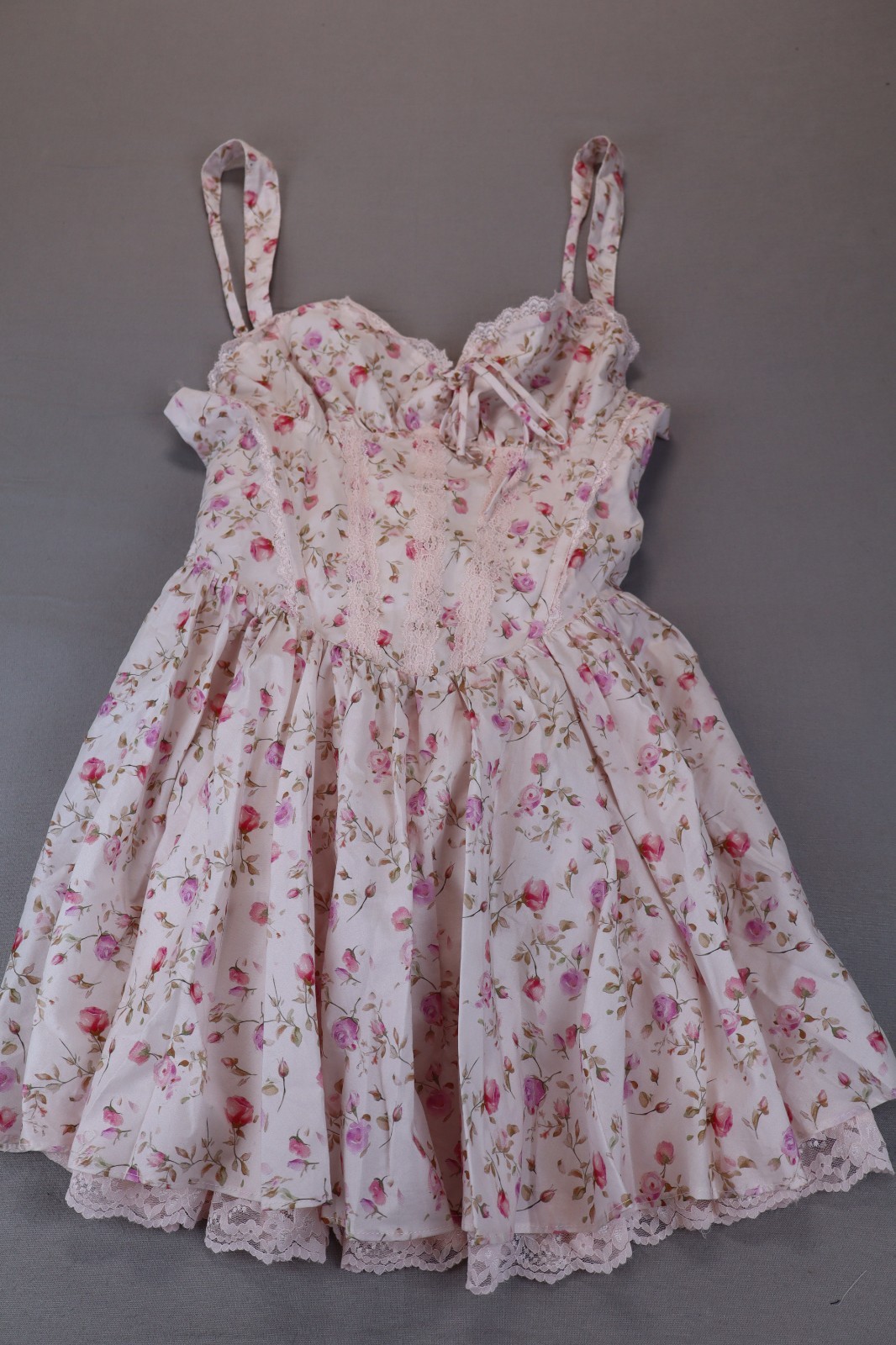 NEW Windsor Pretty Plans Floral Corset Skater Dress Pink Bow Sleeveless Size S
