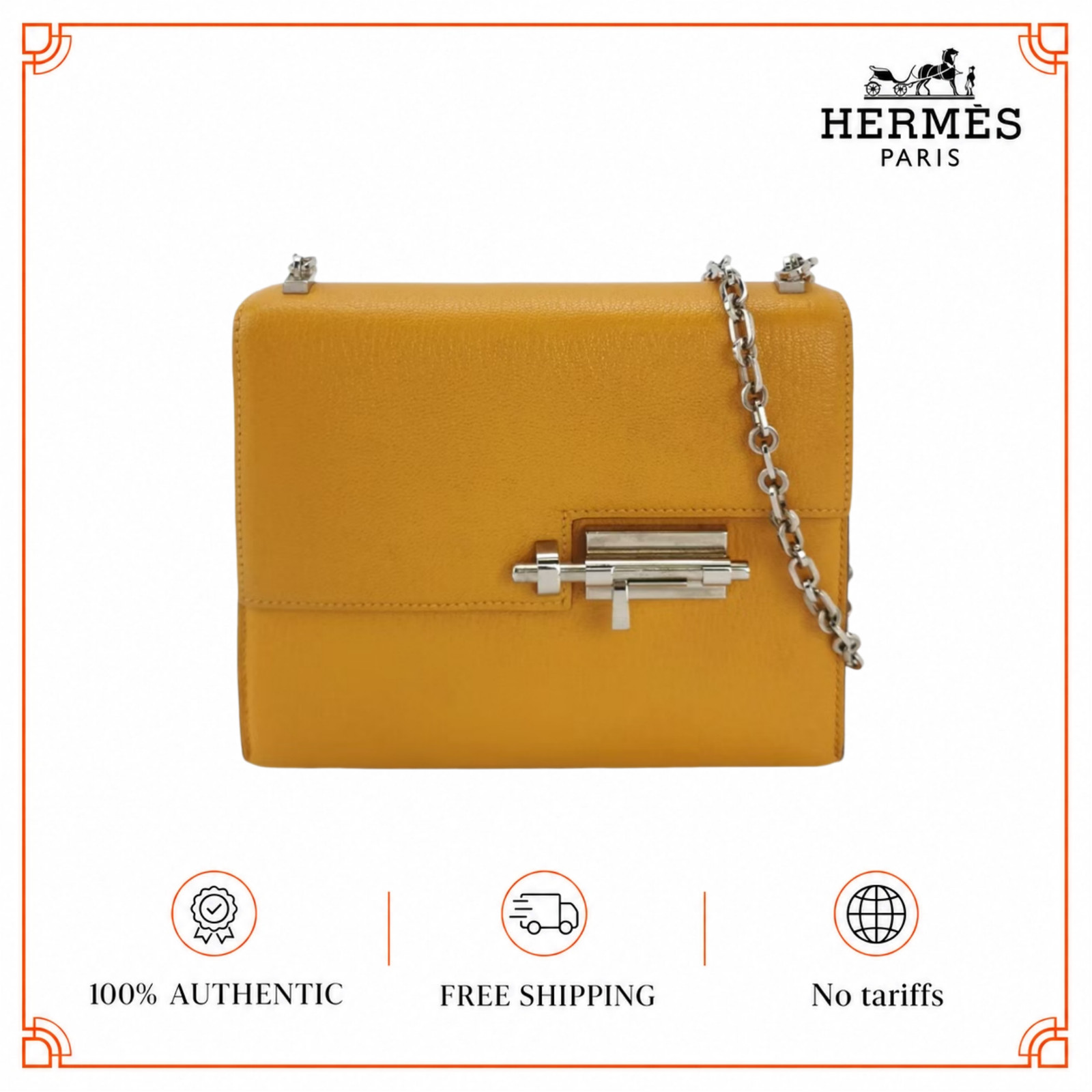 Hermes Verrou Mini 17 Chevre Mysore Soleil 9H Yellow Silver Hardware PHW Auth