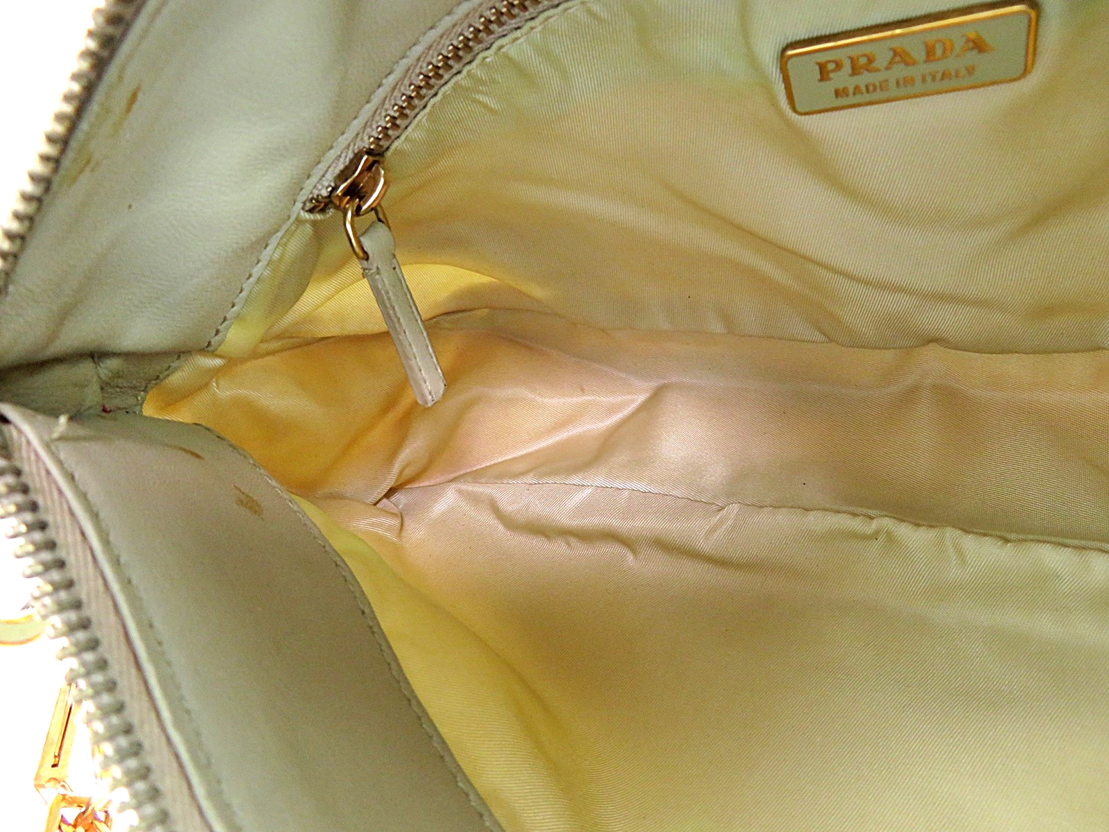 Authentic PRADA Beige Nylon and Leather Shoulder Bag Pouch Purse #63259