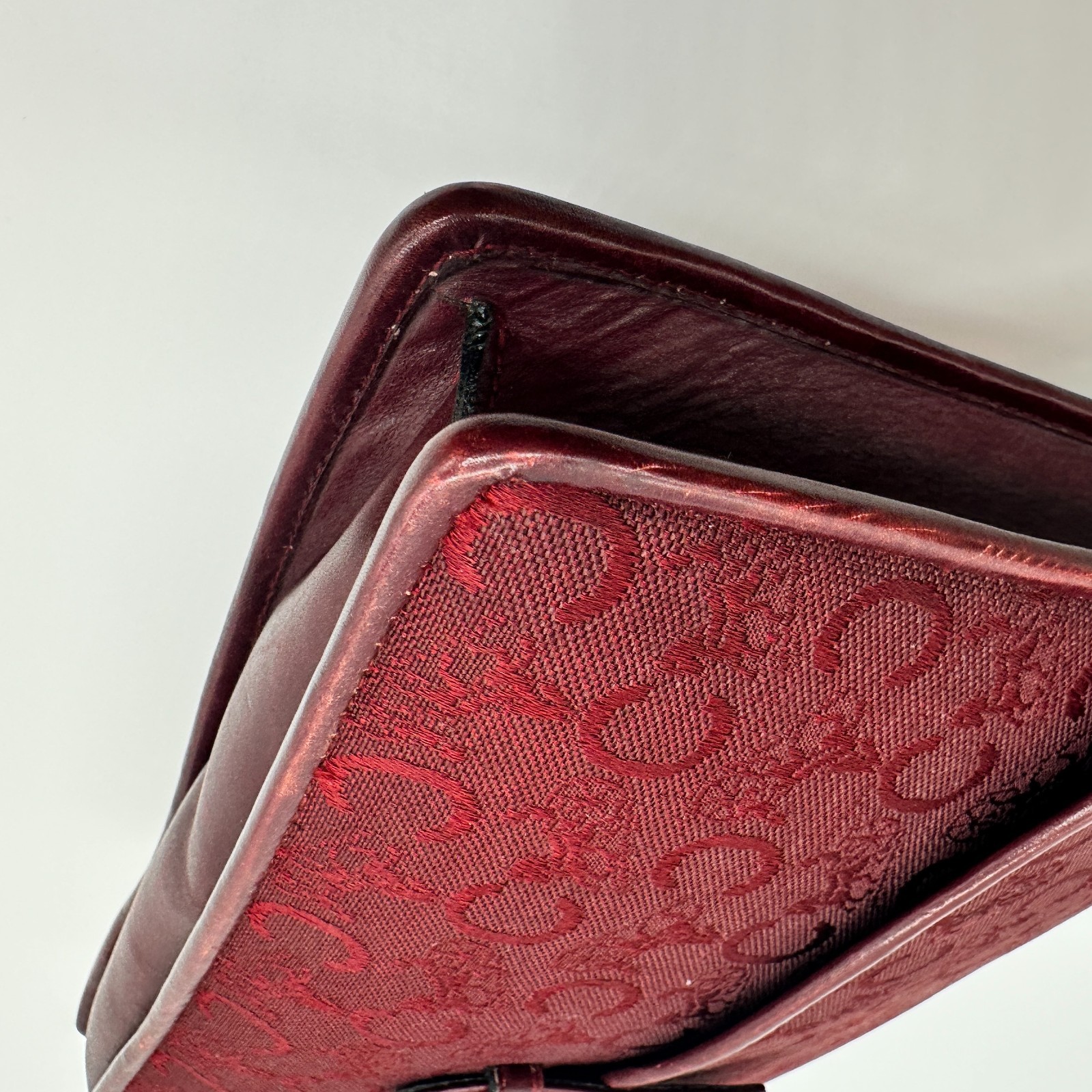 CELINE Vintage C Macadam Clutch Bag Pouch Purse Red Canvas Leather Auth Japan