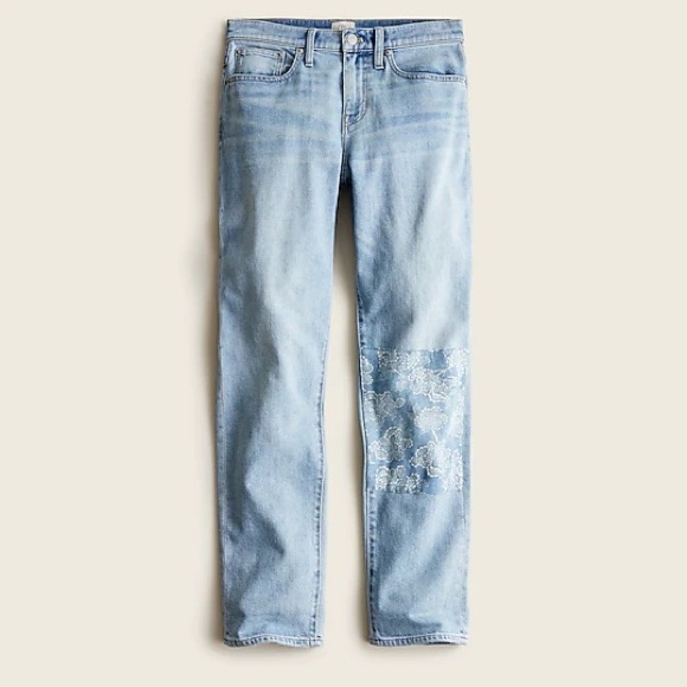 J Crew Slouchy boyfriend jean in Norwich wash floral patchwork blue light wash
