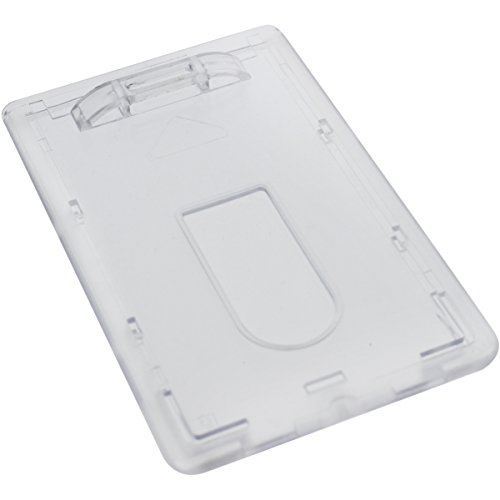 10 Heavy Duty Vertical ID Badge Holders -Rigid Hard Clear Plastic- HOLDS 1 CARD